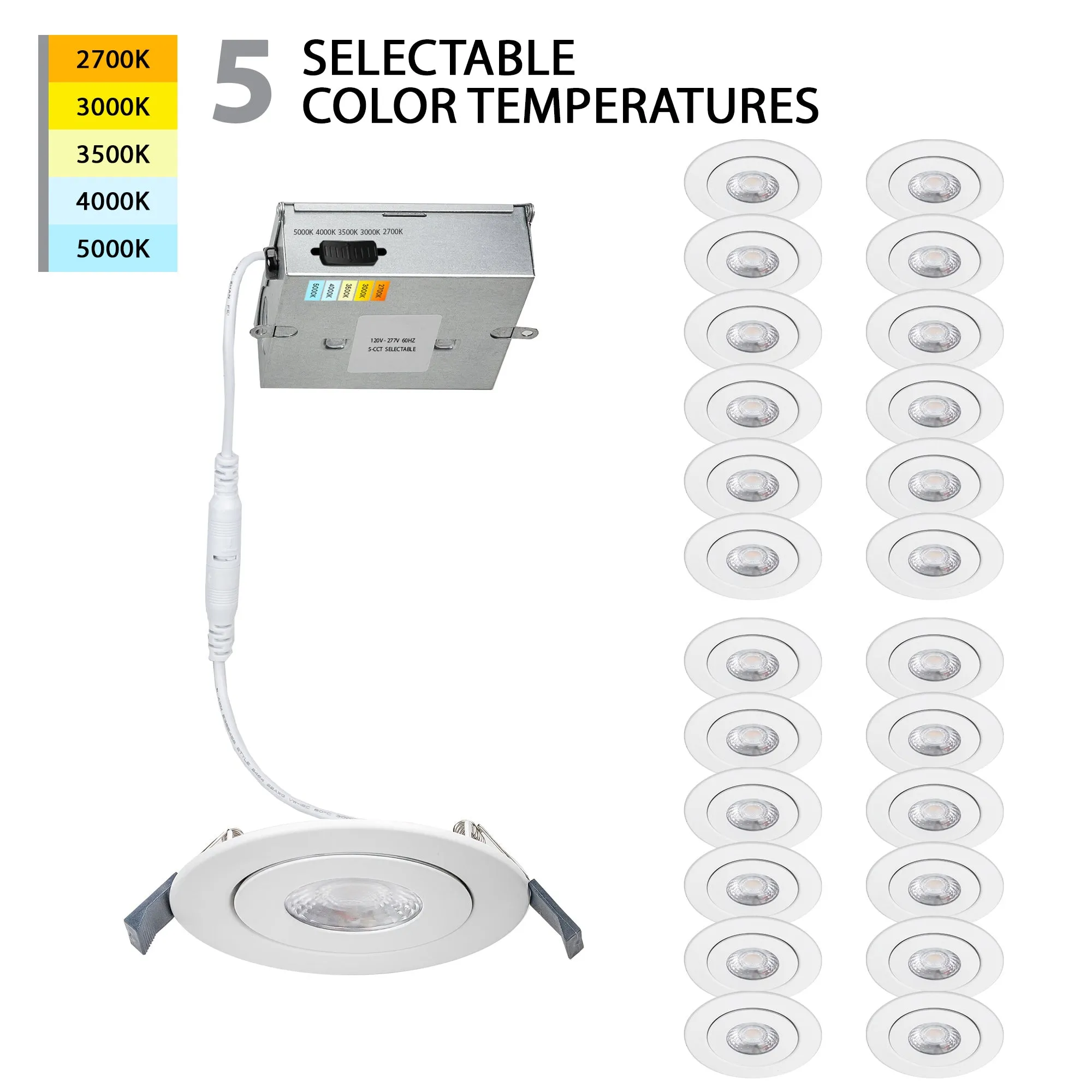 Lotos 6" LED Round Adjustable 5-CCT Selectable Recessed Kit (Pack of 24)