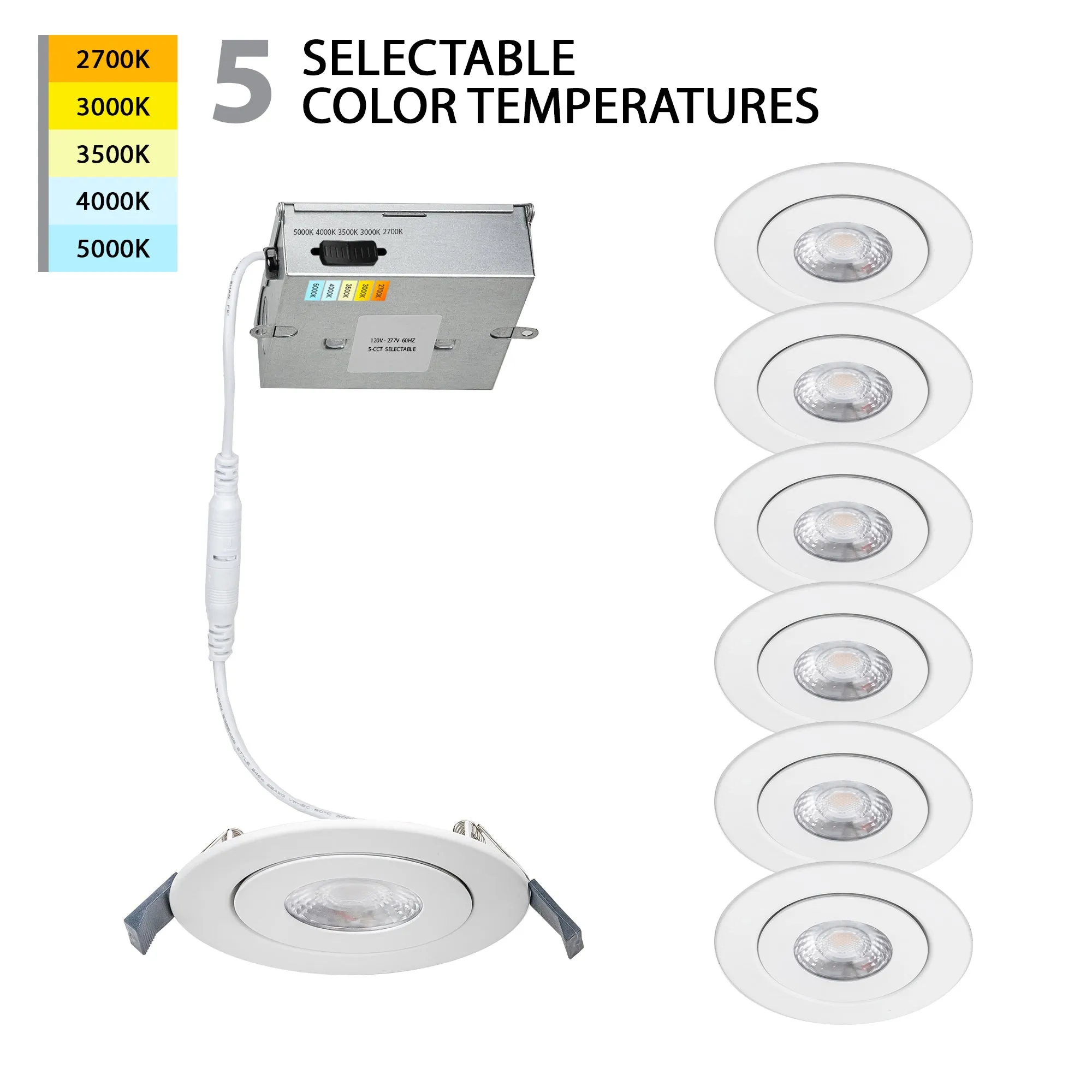 Lotos 6" LED Round Adjustable 5-CCT Selectable Recessed Kit (Pack of 6)