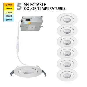 Lotos 6" LED Round Adjustable 5-CCT Selectable Recessed Kit (Pack of 6)