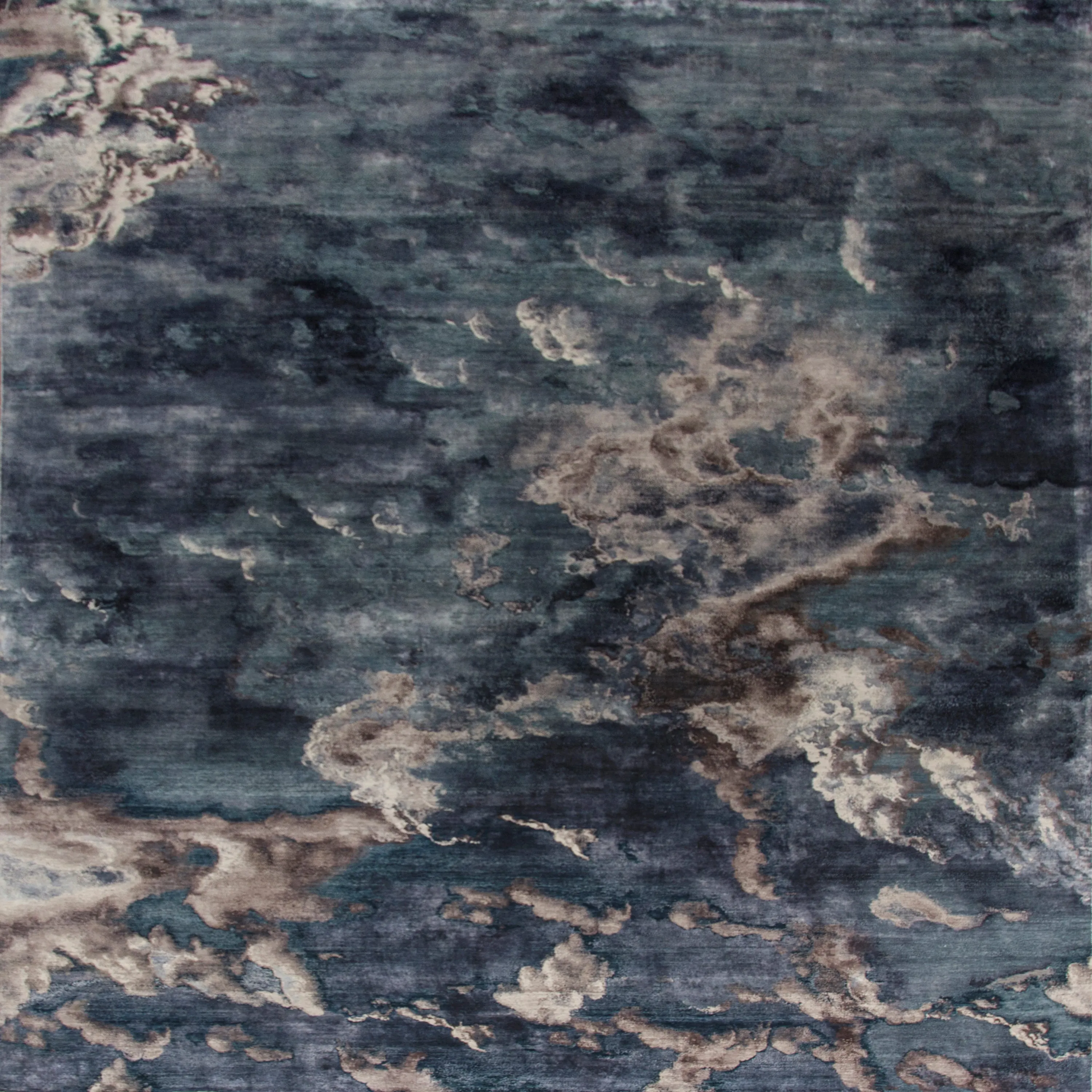 Midnight Blue Contemporary Silk Wool Blend Rug - 9'11" x 14'