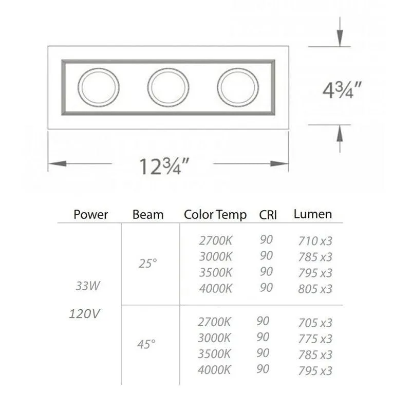 Mini Multiple Spots Three Light Recessed Trim and Housing