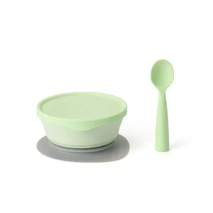 Miniware First Bite Set - PLA Cereal Suction Bowl   Silicone Spoon and Cover in Key Lime