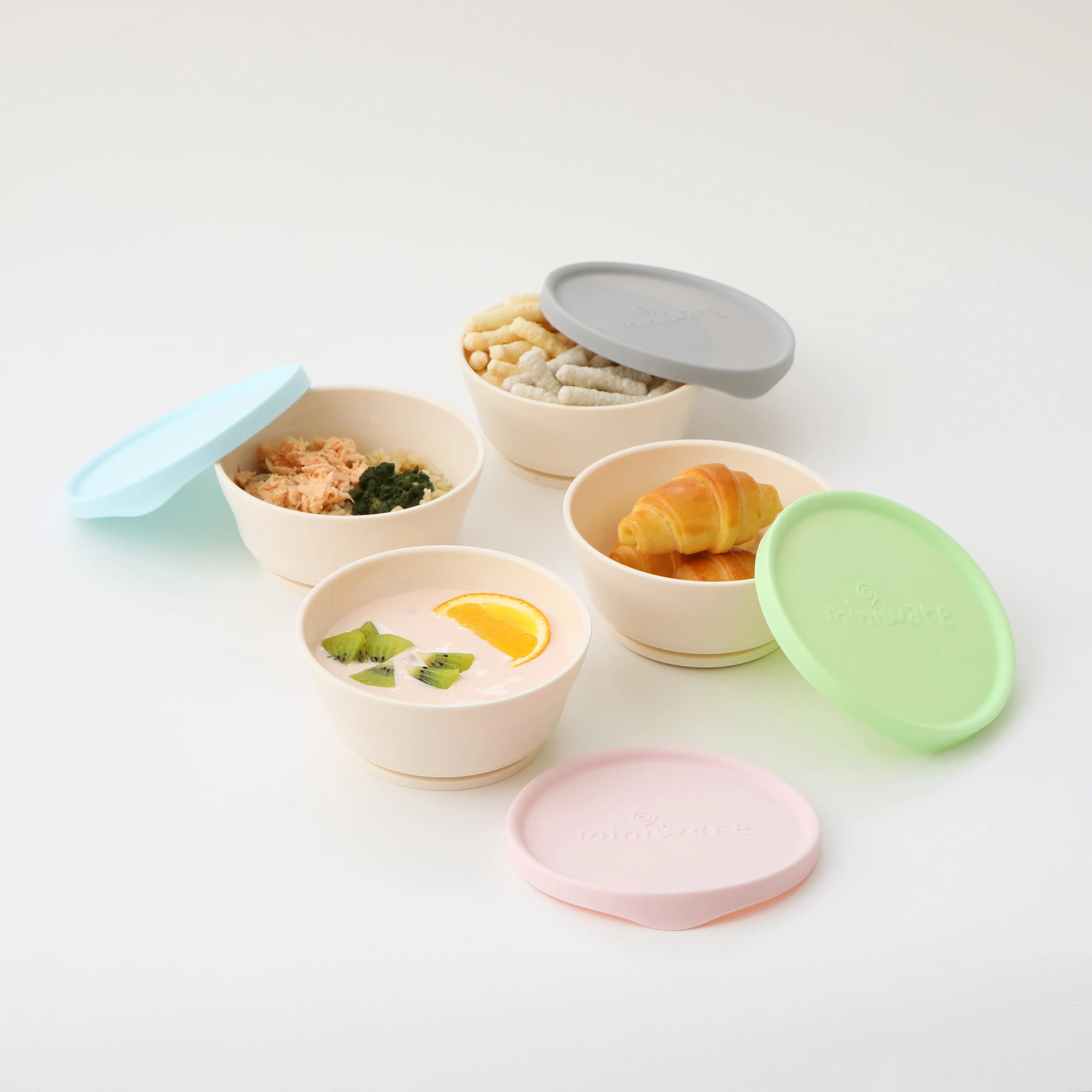Miniware First Bite Set - PLA Cereal Suction Bowl   Silicone Spoon and Cover in Key Lime
