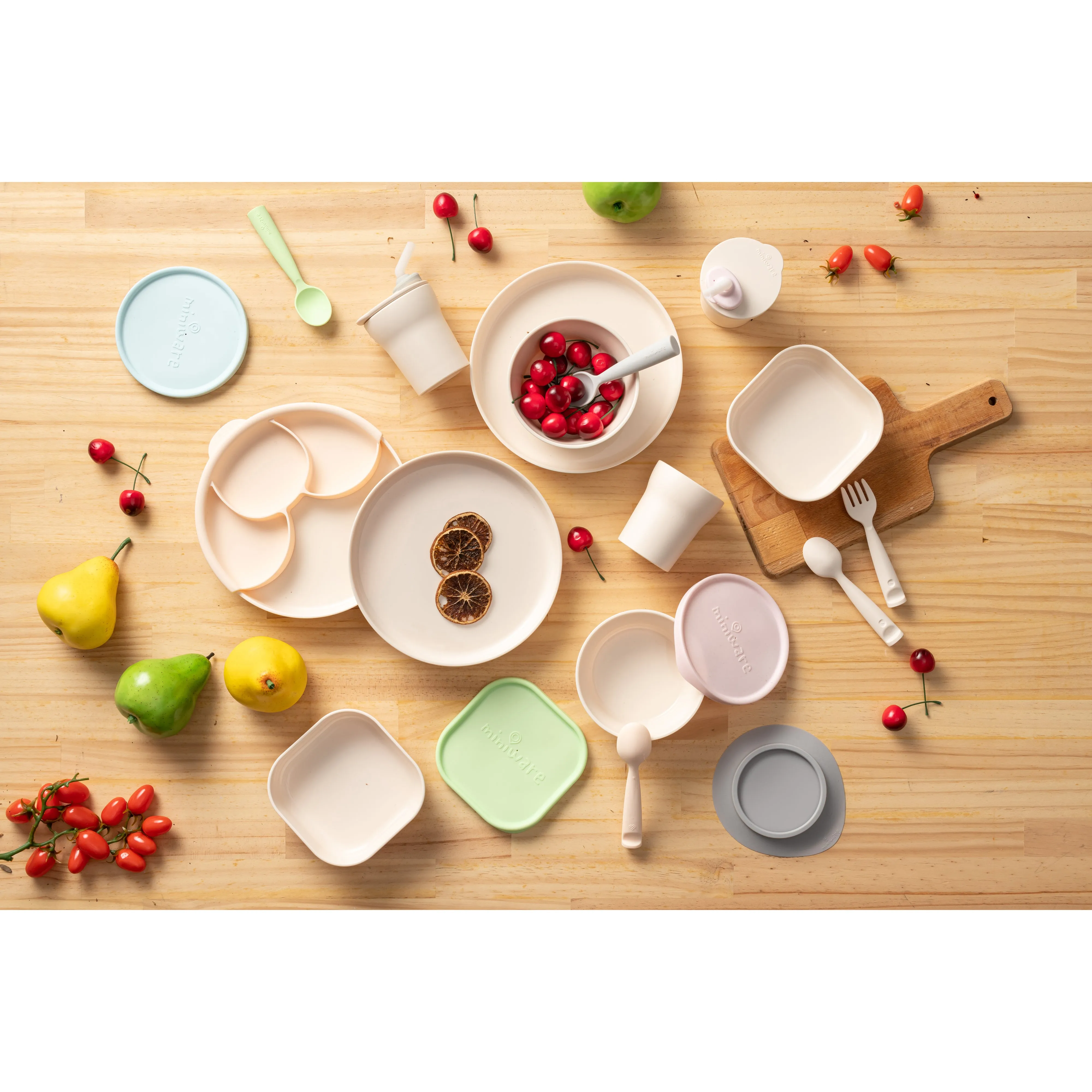 Miniware First Bite Set - PLA Cereal Suction Bowl   Silicone Spoon and Cover in Key Lime