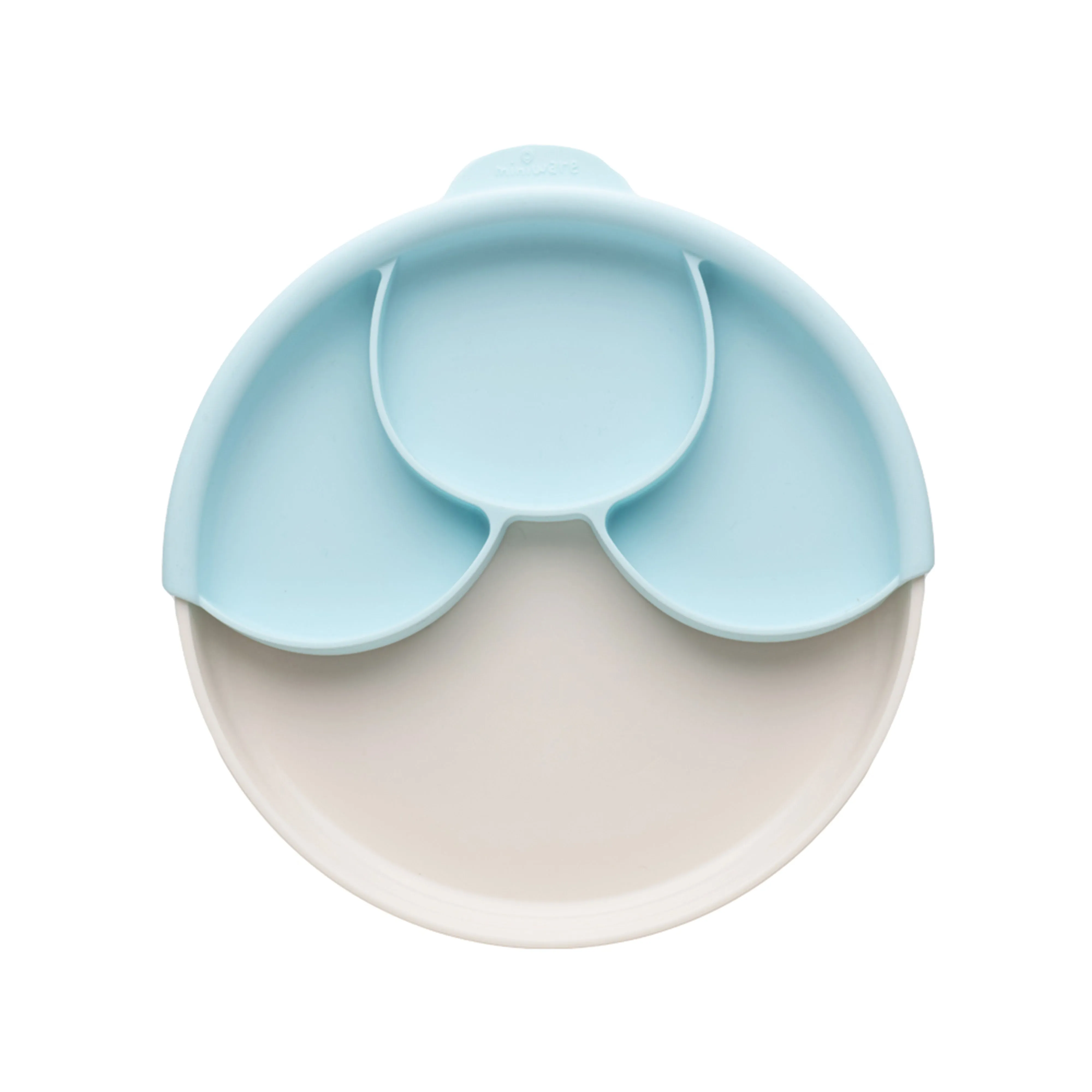 Miniware Healthy Meal Set - PLA Smart Divider Suction Plate in Vanilla   Silicone Divider in Aqua