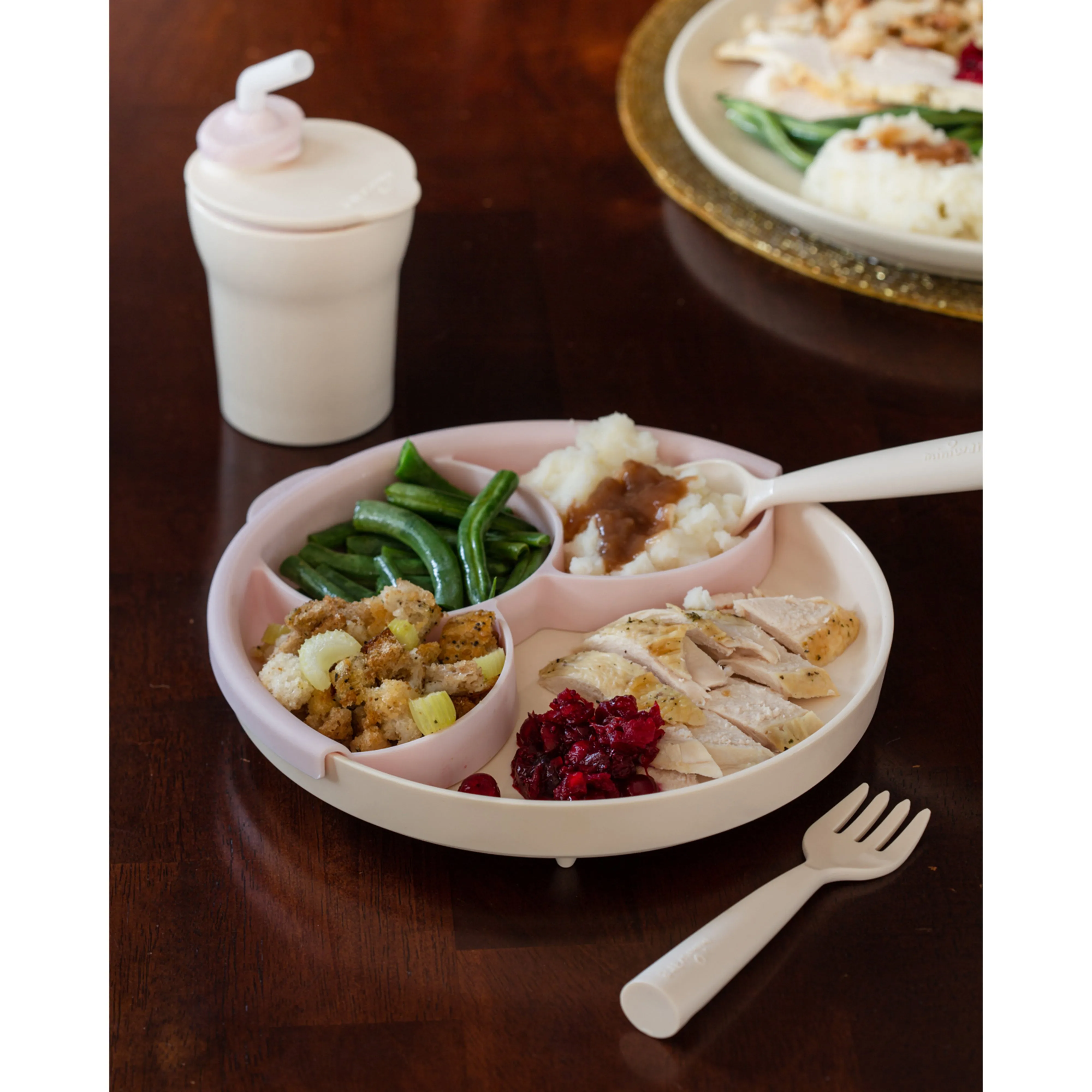 Miniware Healthy Meal Set - PLA Smart Divider Suction Plate in Vanilla   Silicone Divider in Aqua