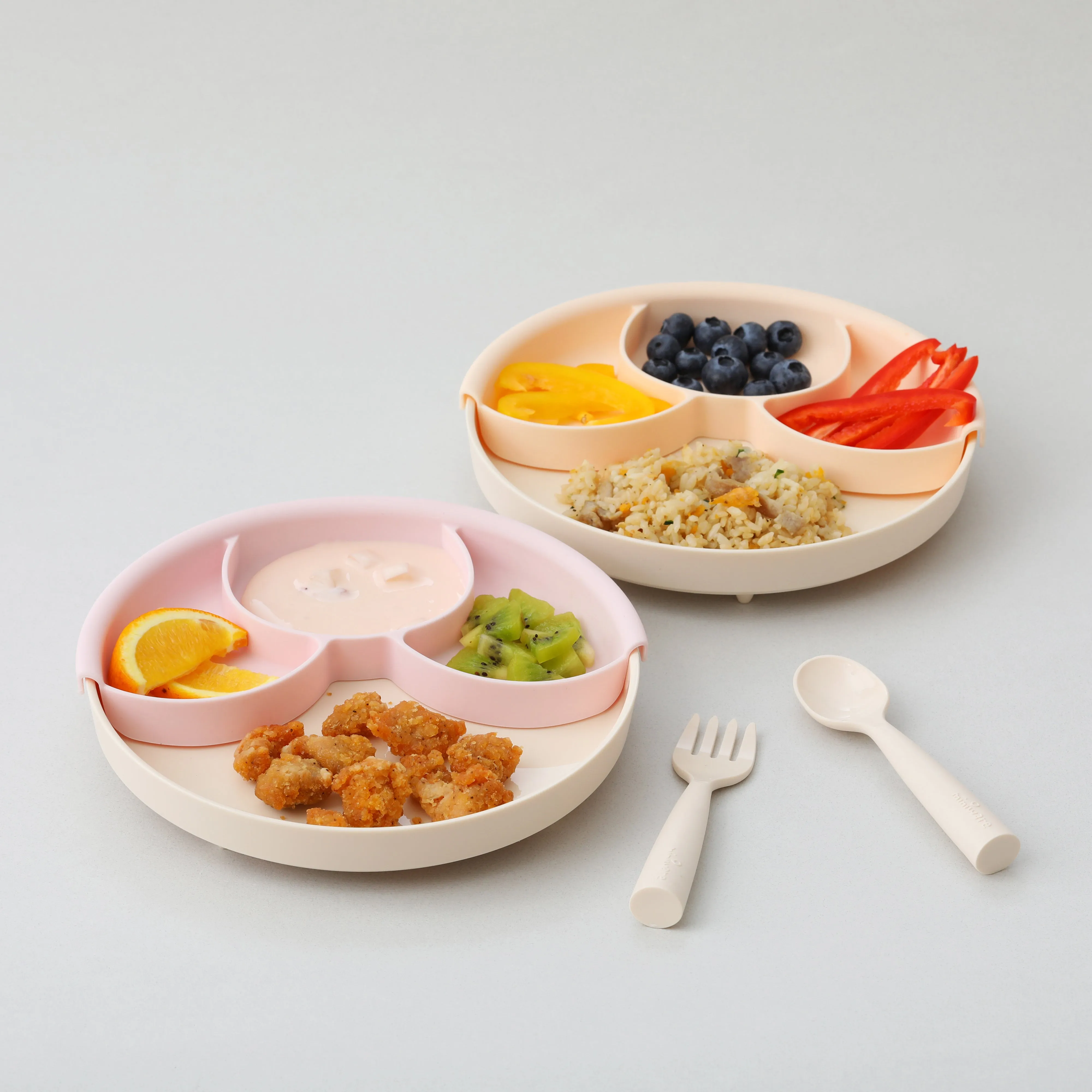 Miniware Healthy Meal Set - PLA Smart Divider Suction Plate in Vanilla   Silicone Divider in Aqua