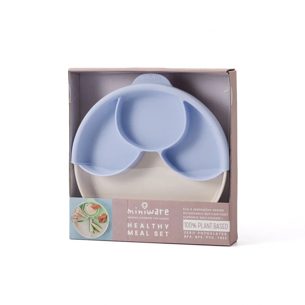 Miniware Healthy Meal Set - PLA Smart Divider Suction Plate in Vanilla   Silicone Divider in Lavender