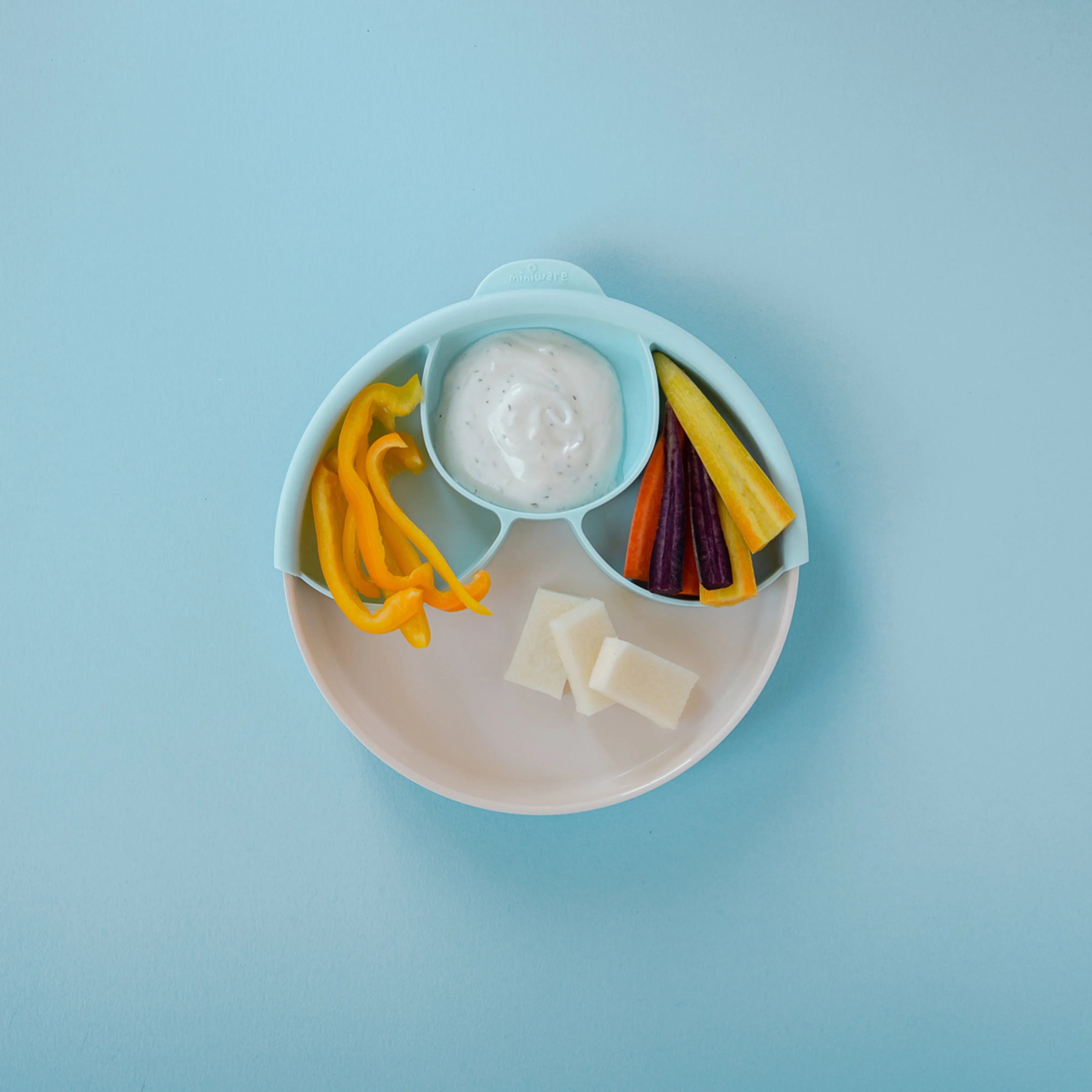 Miniware Healthy Meal Set - PLA Smart Divider Suction Plate in Vanilla   Silicone Divider in Lavender