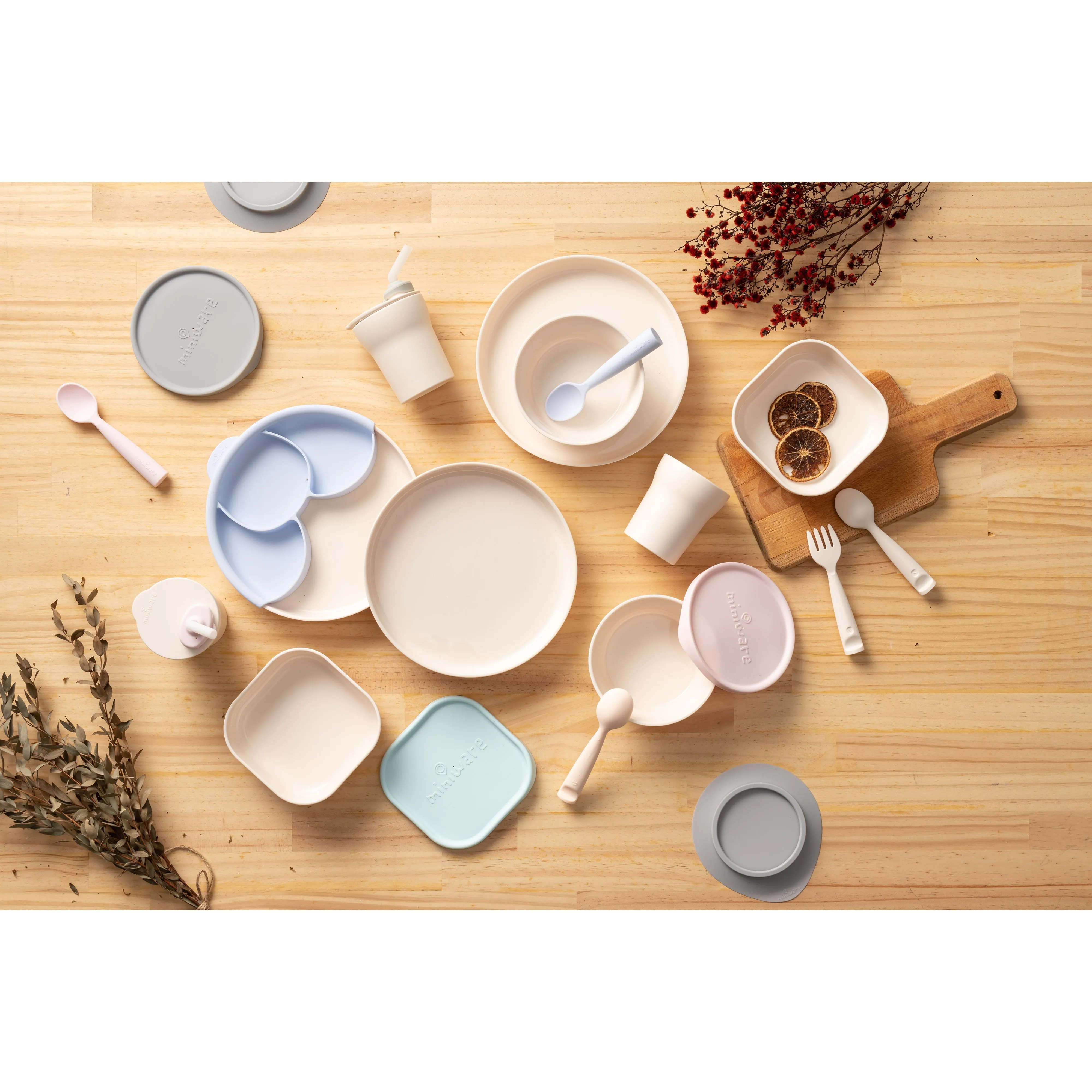 Miniware Healthy Meal Set - PLA Smart Divider Suction Plate in Vanilla   Silicone Divider in Lavender