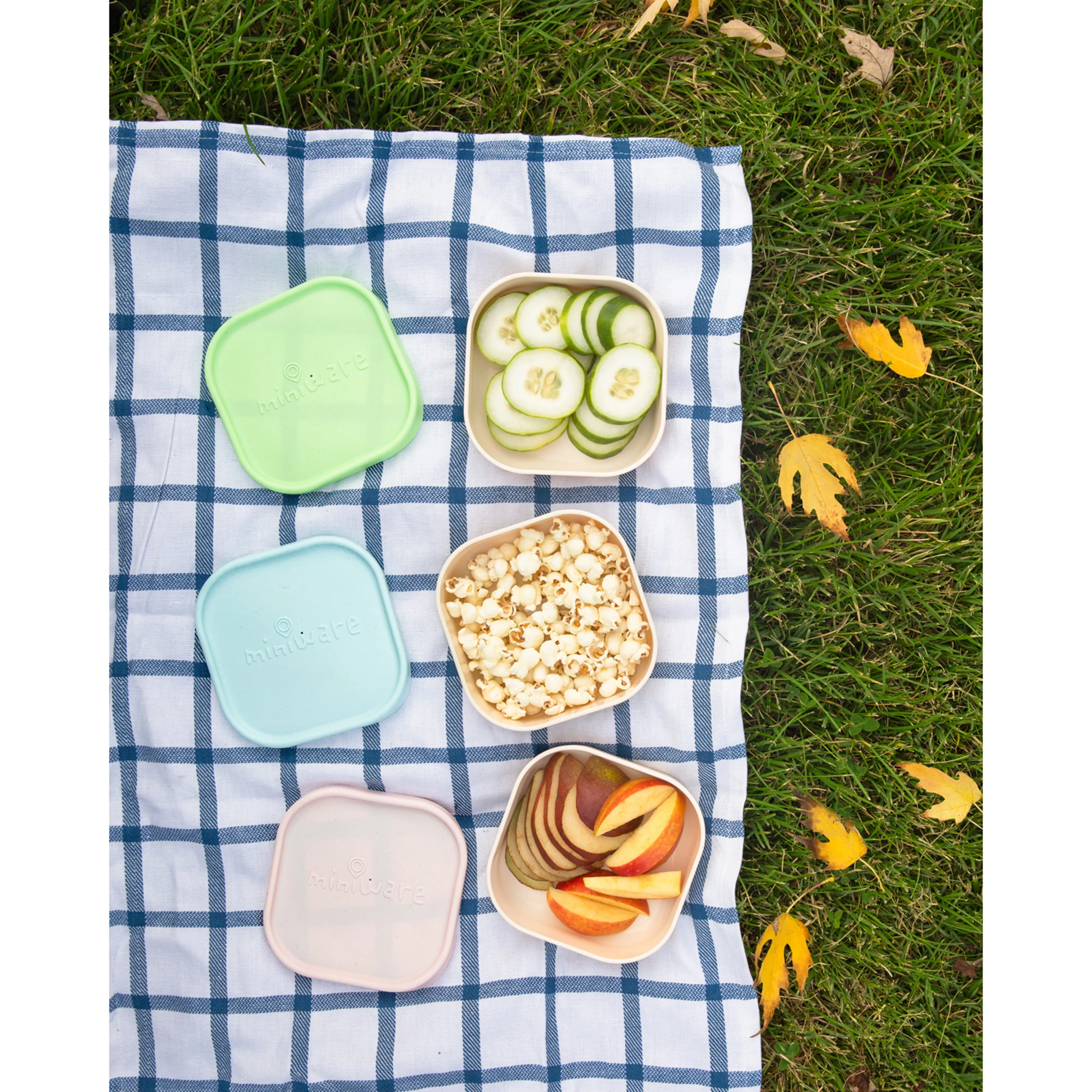 Miniware Snack Bowl Set - PLA Suction Bowl Vanilla   Silicone Cover in Aqua