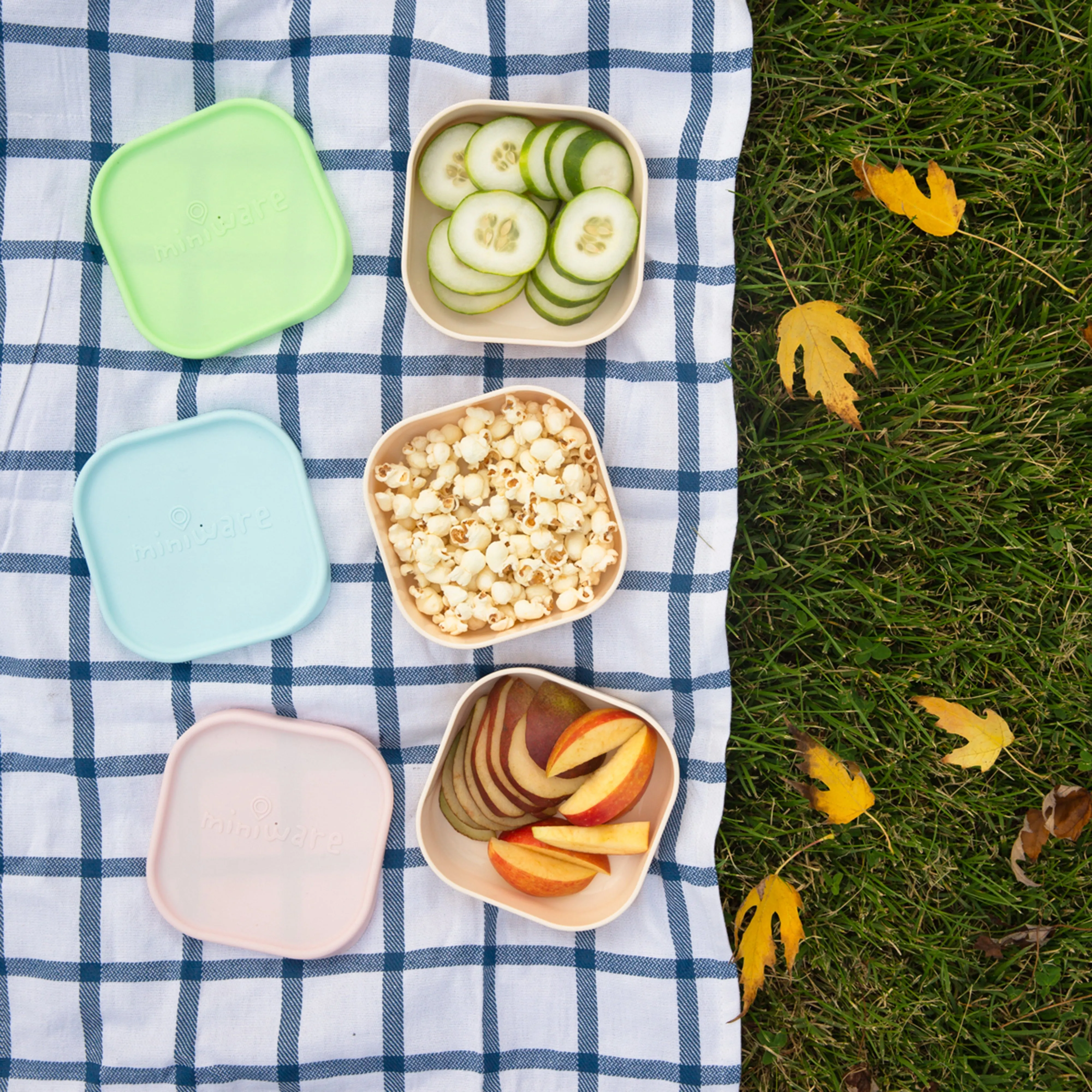 Miniware Snack Bowl Set - PLA Suction Bowl Vanilla   Silicone Cover in Aqua