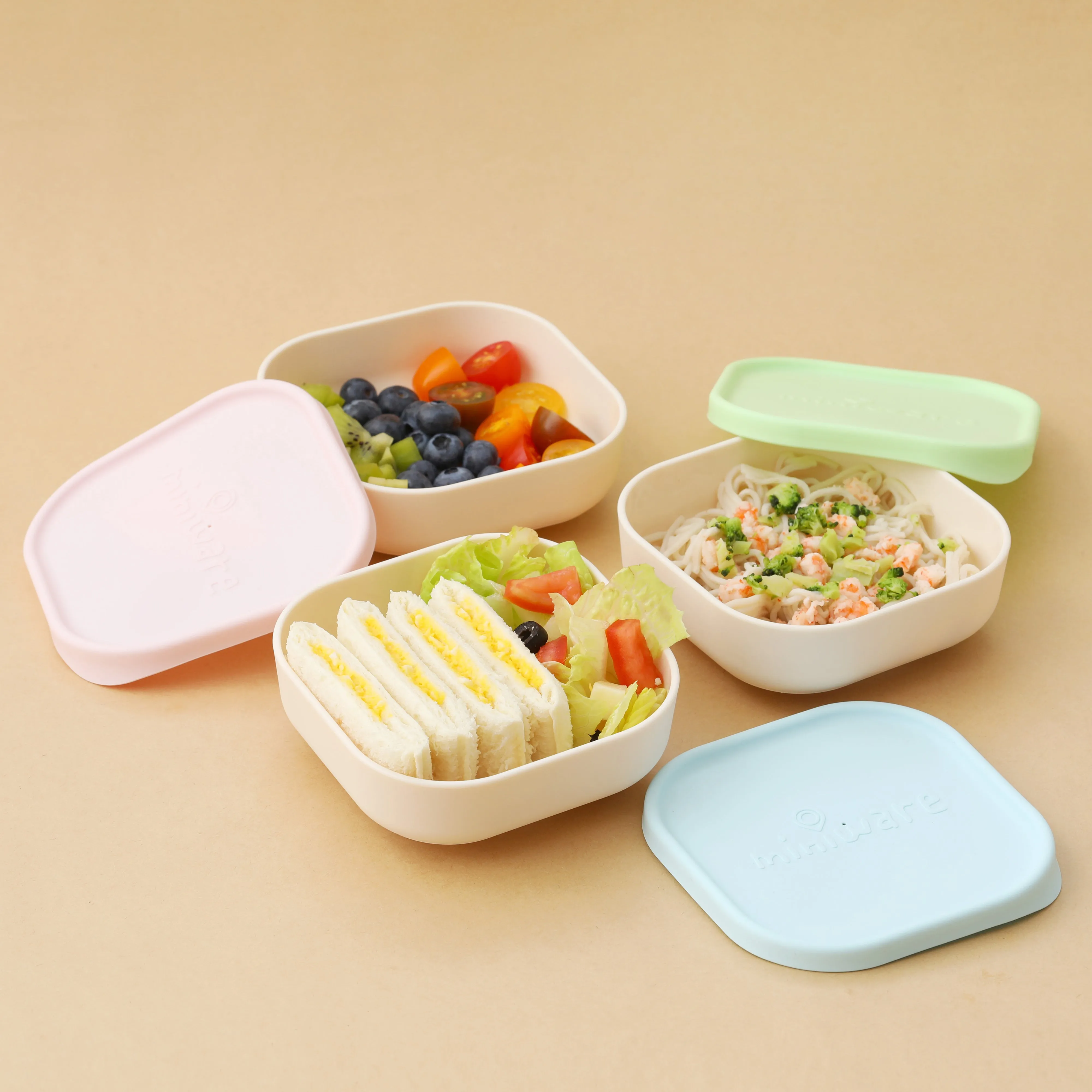 Miniware Snack Bowl Set - PLA Suction Bowl Vanilla   Silicone Cover in Aqua