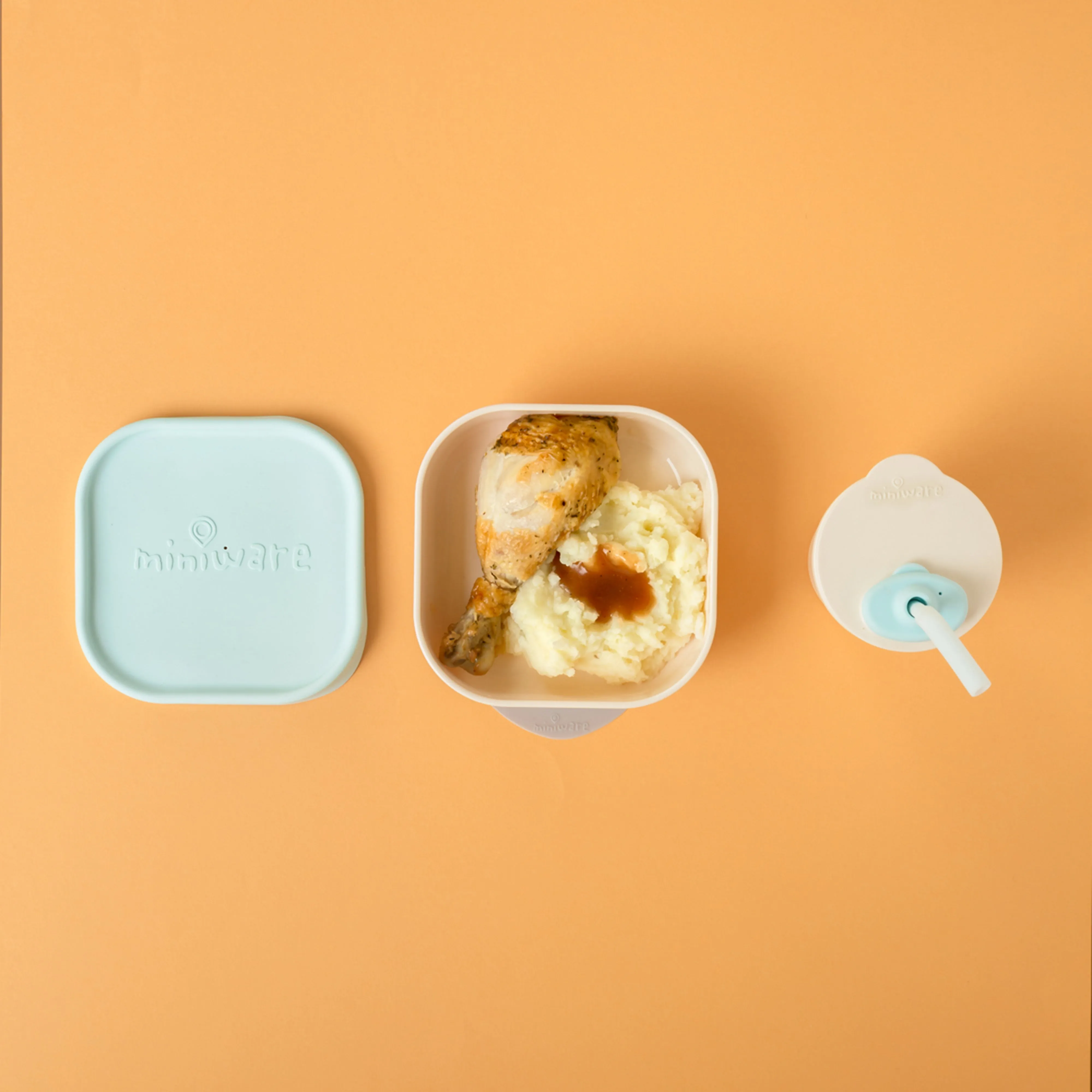 Miniware Snack Bowl Set - PLA Suction Bowl Vanilla   Silicone Cover in Aqua