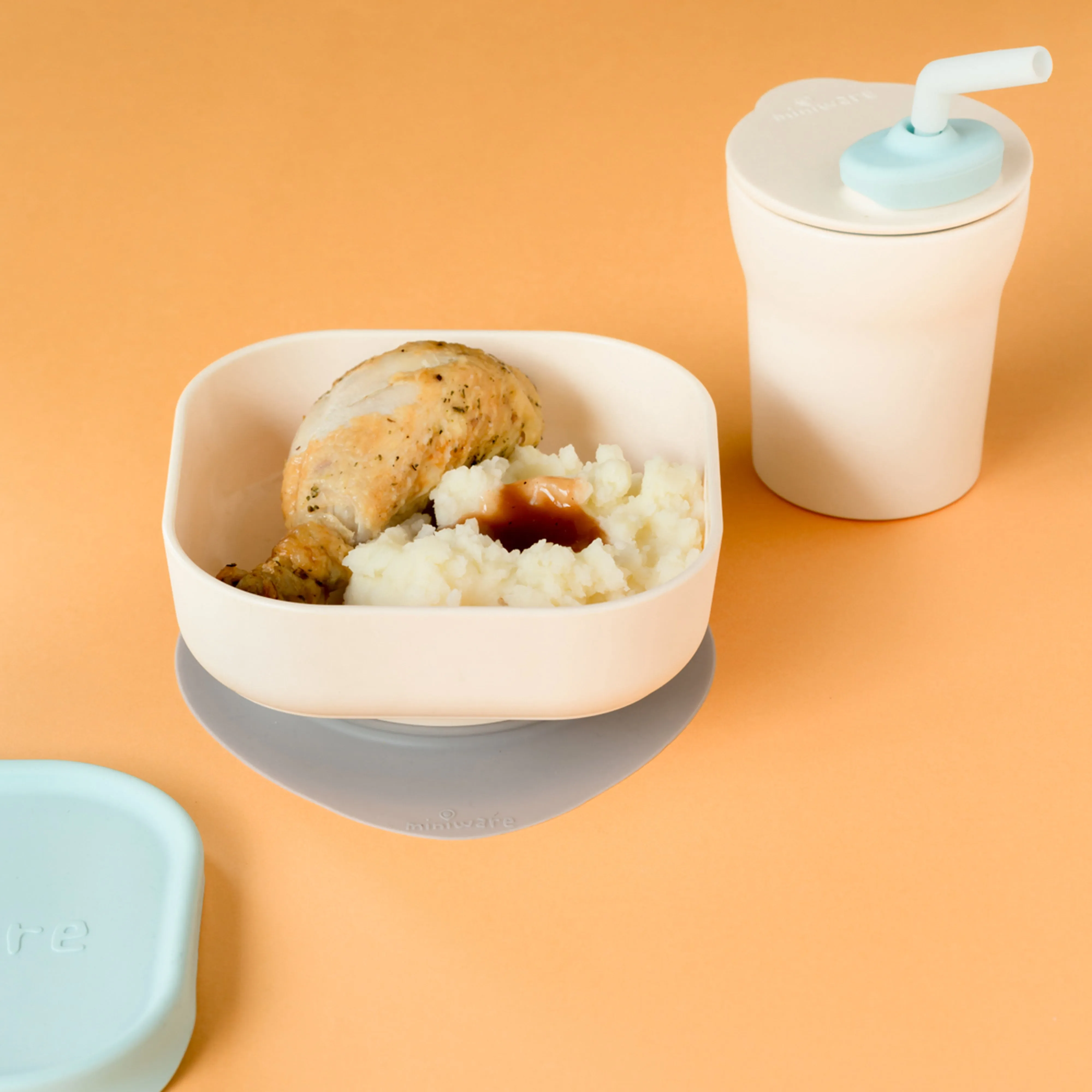 Miniware Snack Bowl Set - PLA Suction Bowl Vanilla   Silicone Cover in Aqua