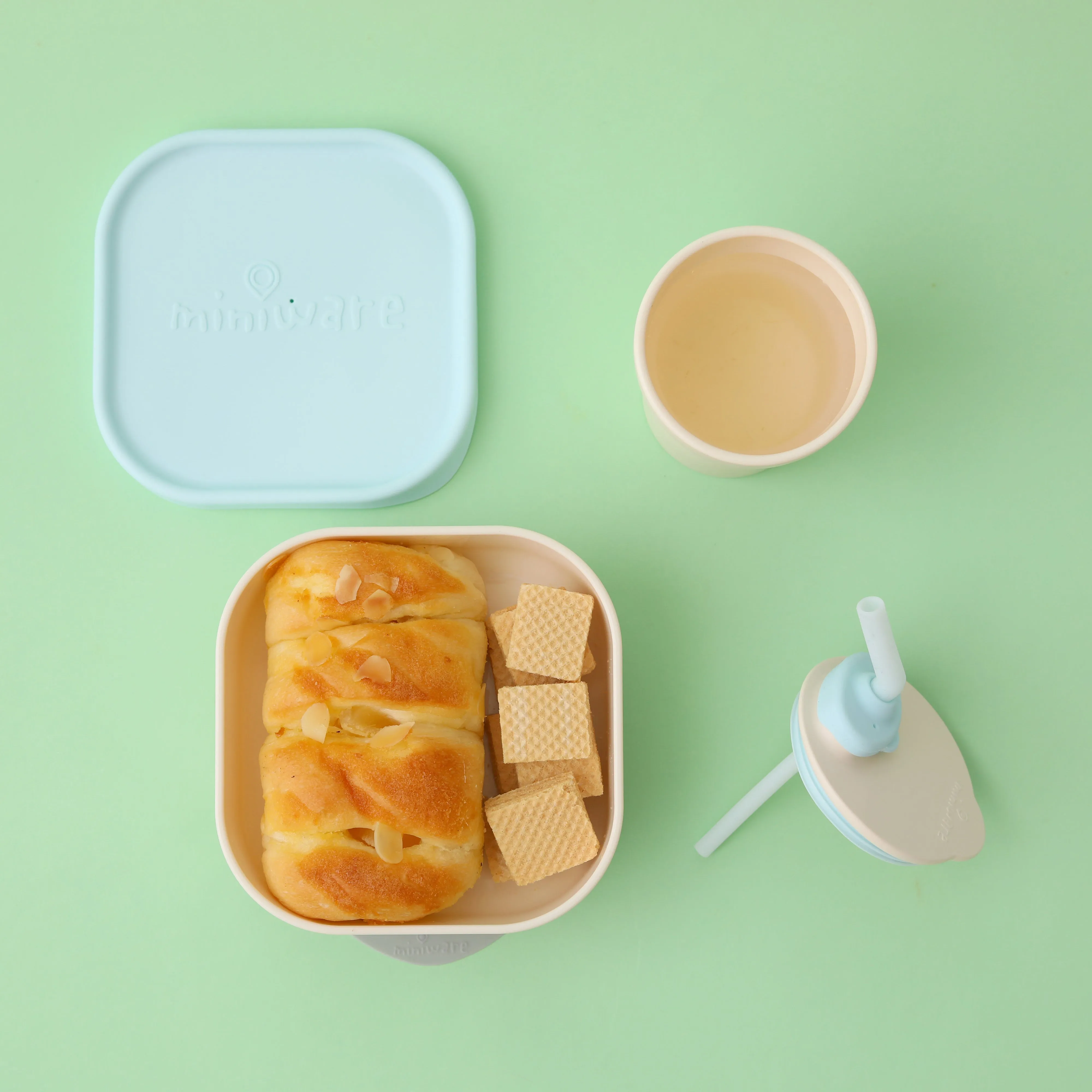 Miniware Snack Bowl Set - PLA Suction Bowl Vanilla   Silicone Cover in Aqua