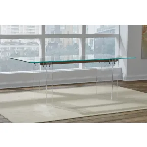 Moorea Double Pedestal Rectangular Dining Table in Clear Acrylic, Glass and Bronze Metal Modus