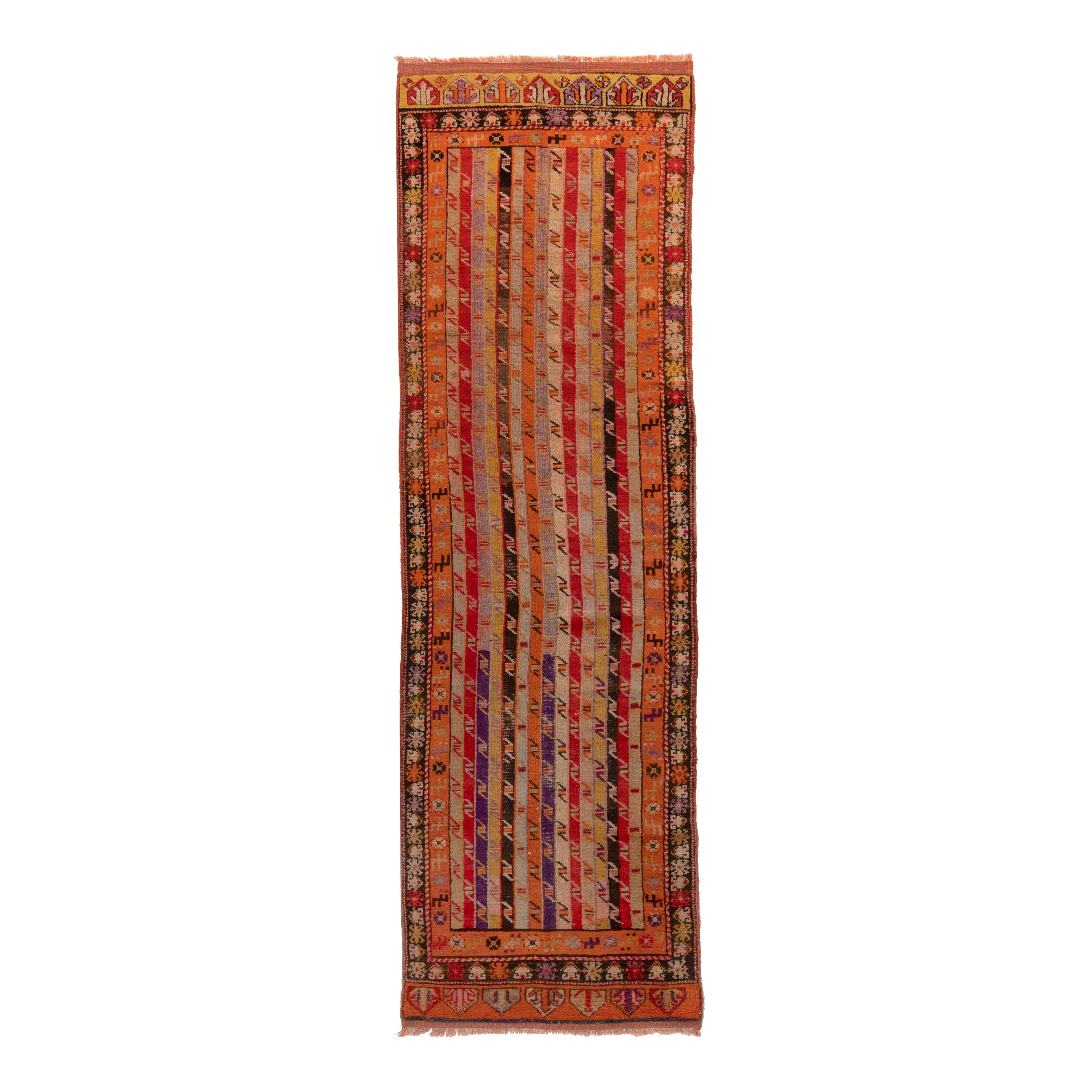 Multicolored Traditional Wool Runner - 3'2" x 11'3"