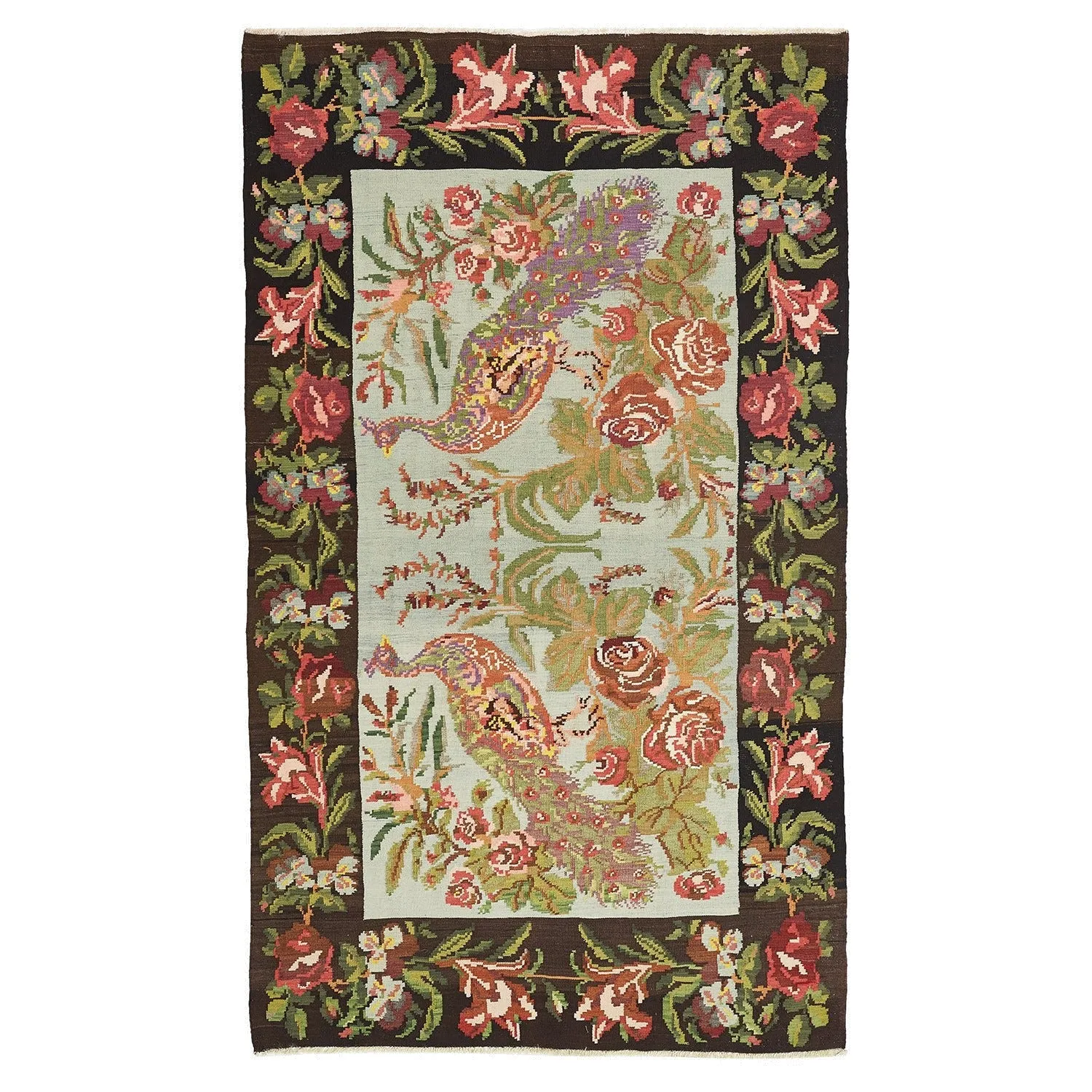 Multicolored Turkish Flatweave Wool Rug - 6'7" x 11'