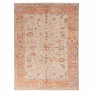 Orange Traditional Oushak Wool Rug - 9'3" x 11'7"