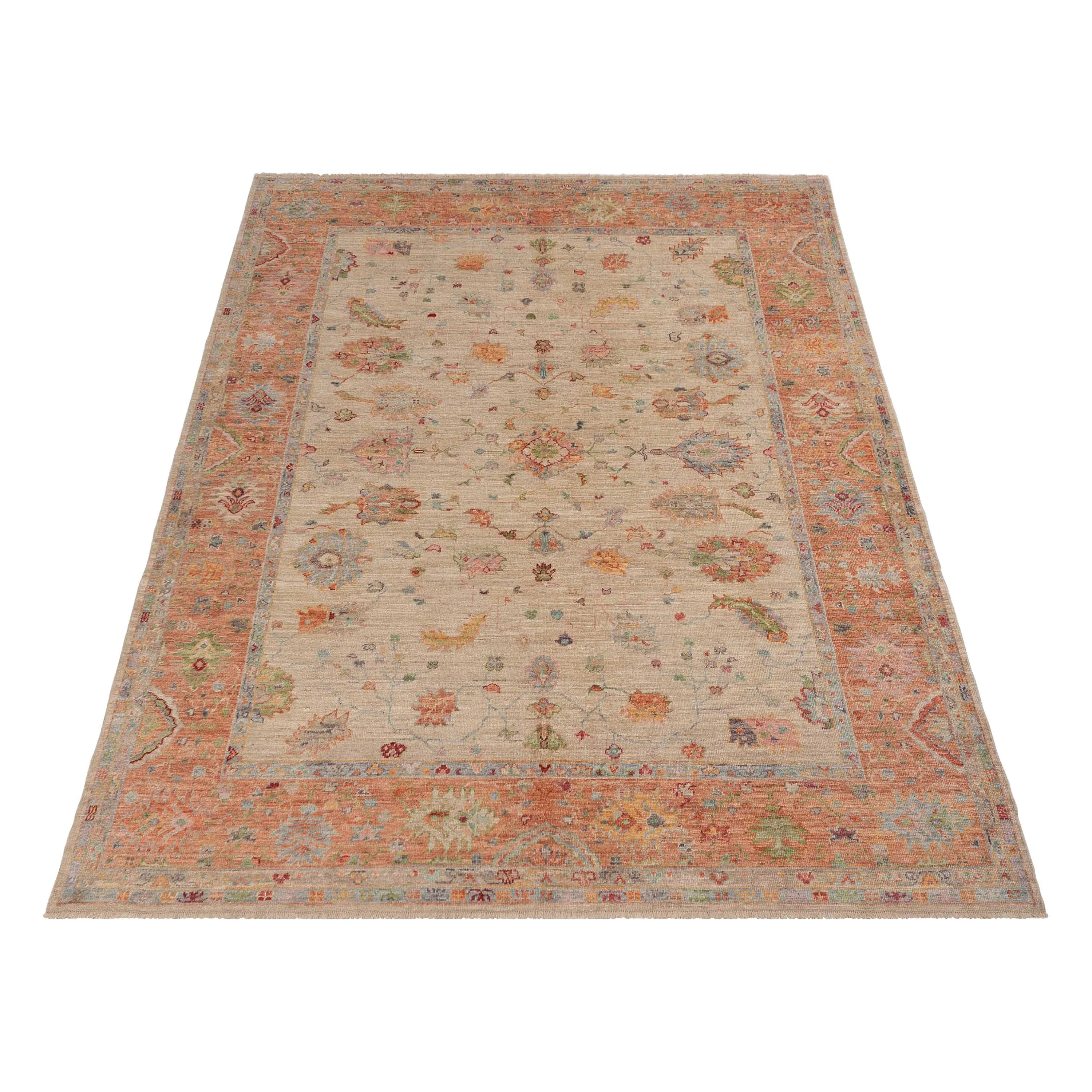 Orange Traditional Oushak Wool Rug - 9'3" x 11'7"