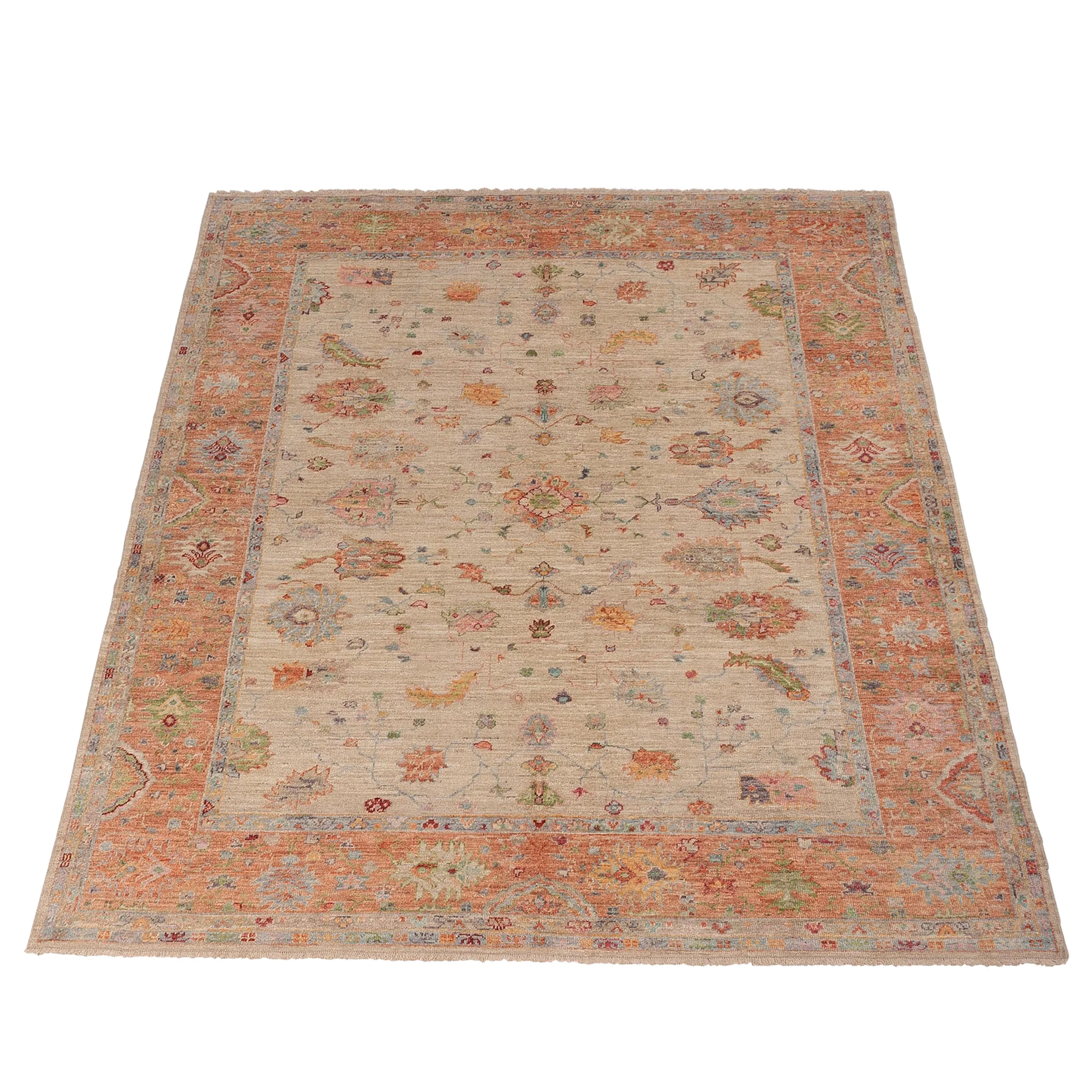 Orange Traditional Oushak Wool Rug - 9'3" x 11'7"