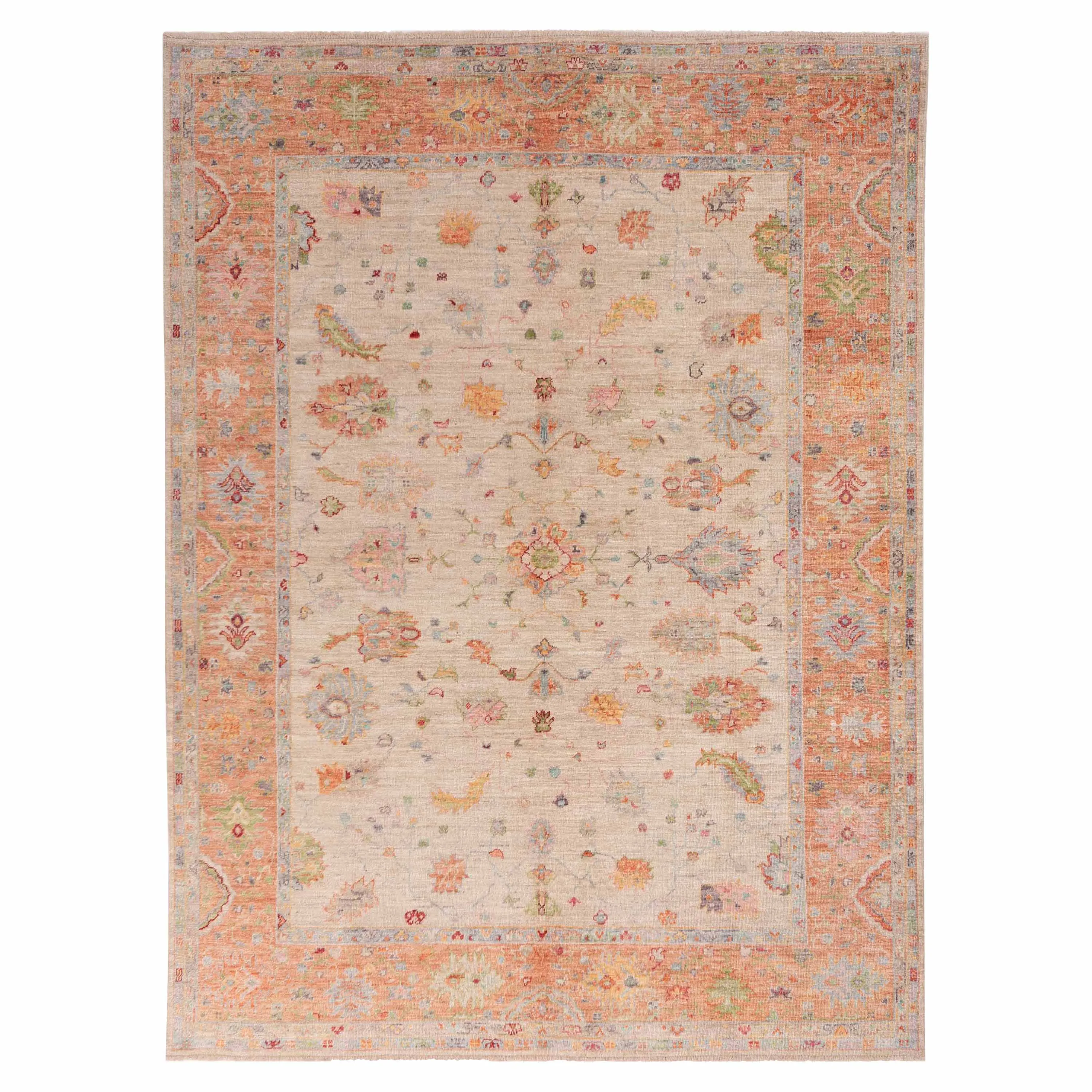 Orange Traditional Oushak Wool Rug - 9'3" x 11'7"
