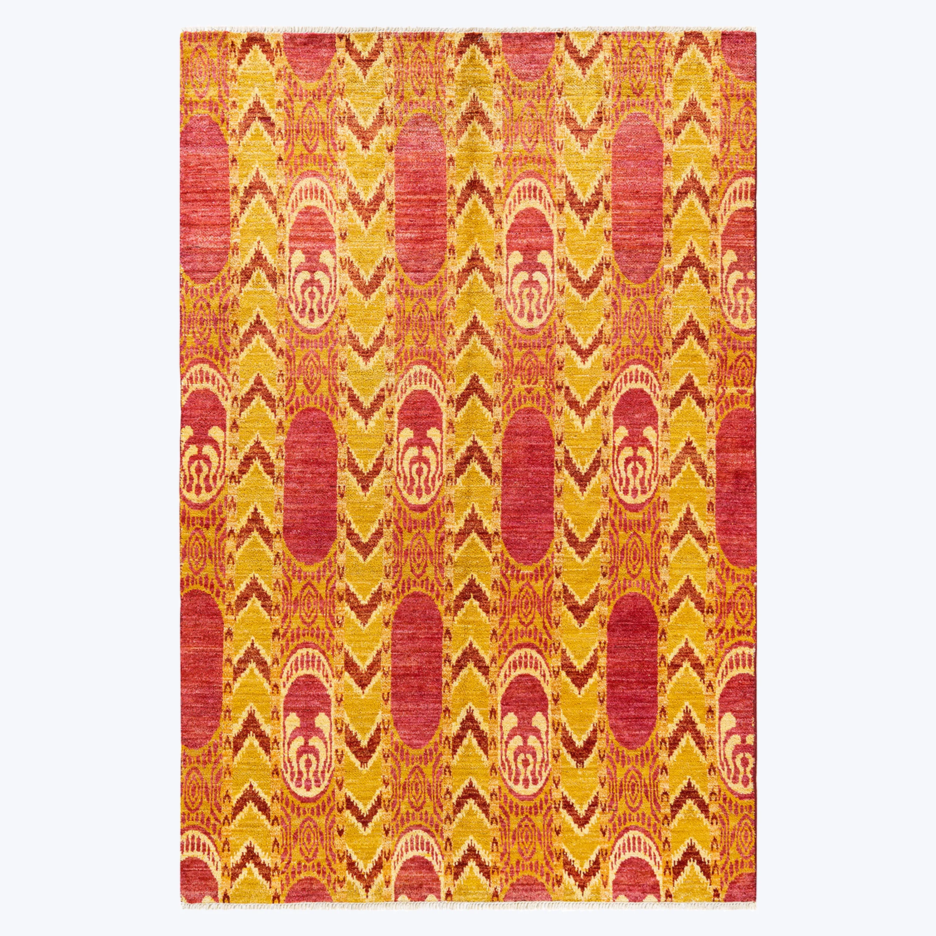 Orange Traditional Wool Rug - 6' 1 x 9' 3"