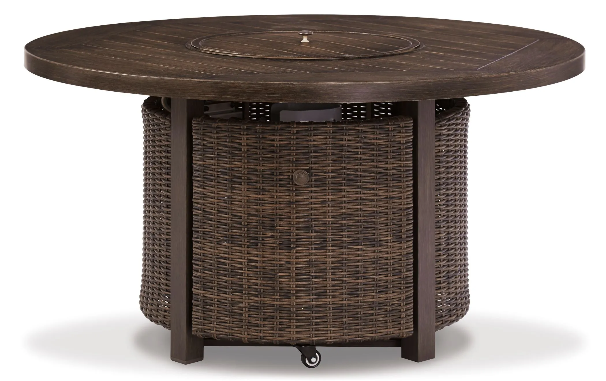 Paradise Trail - 5-Piece Outdoor Fire Pit Table and Swivel Chair Set - Medium Brown