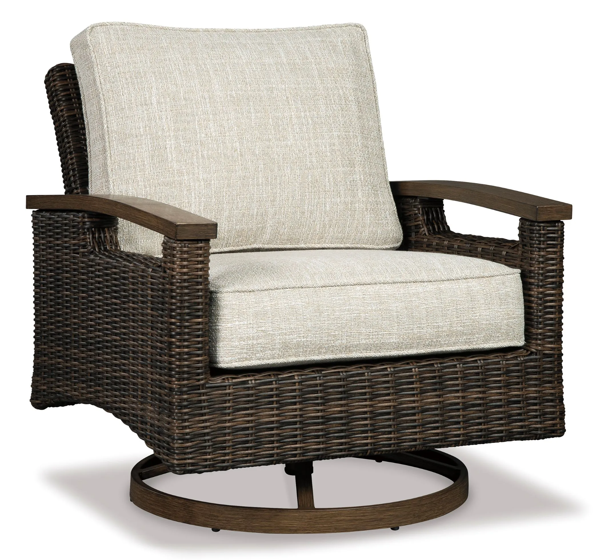 Paradise Trail - 5-Piece Outdoor Fire Pit Table and Swivel Chair Set - Medium Brown