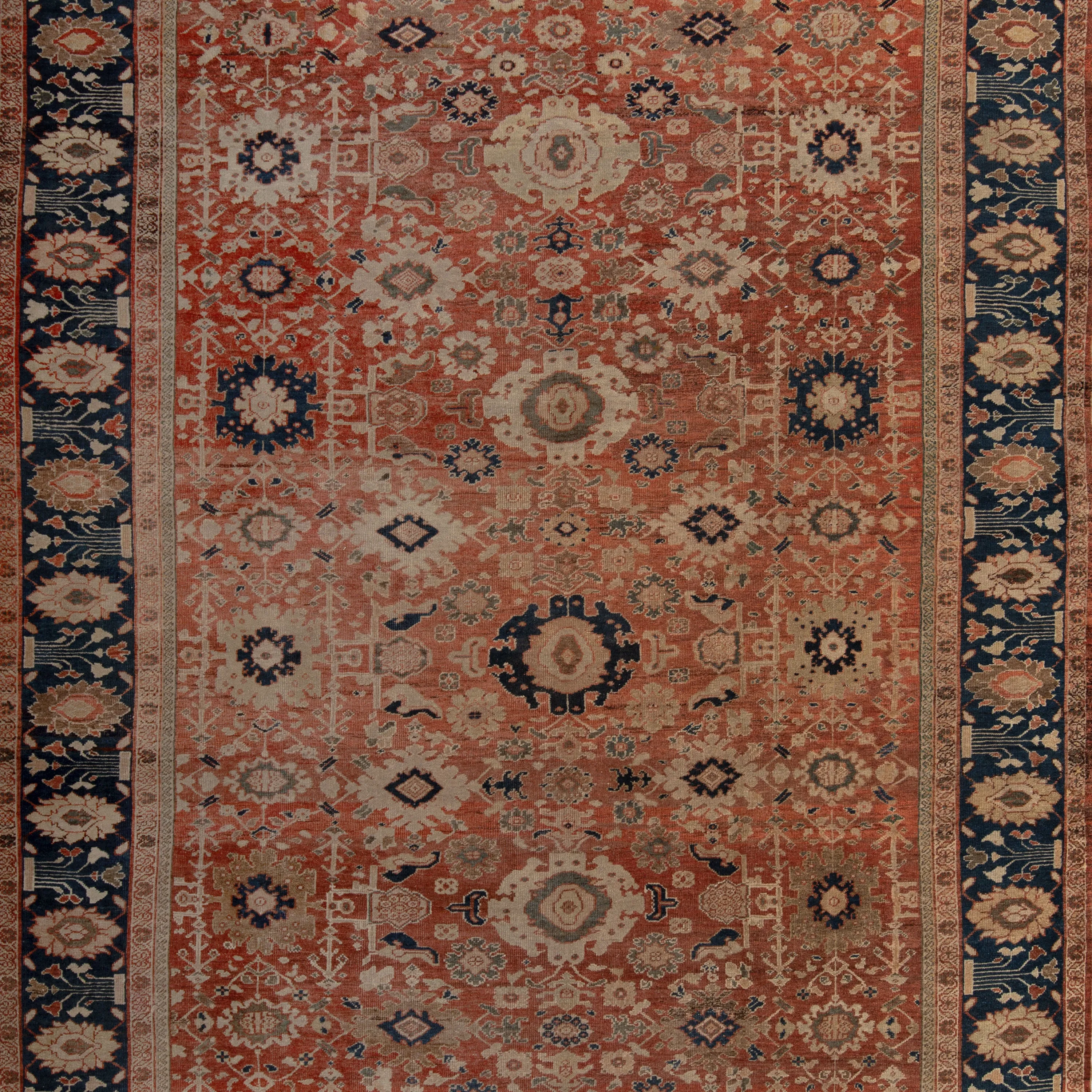 Red & Blue Antique Persian Sultanabad Rug - 10'9" x 14'9"