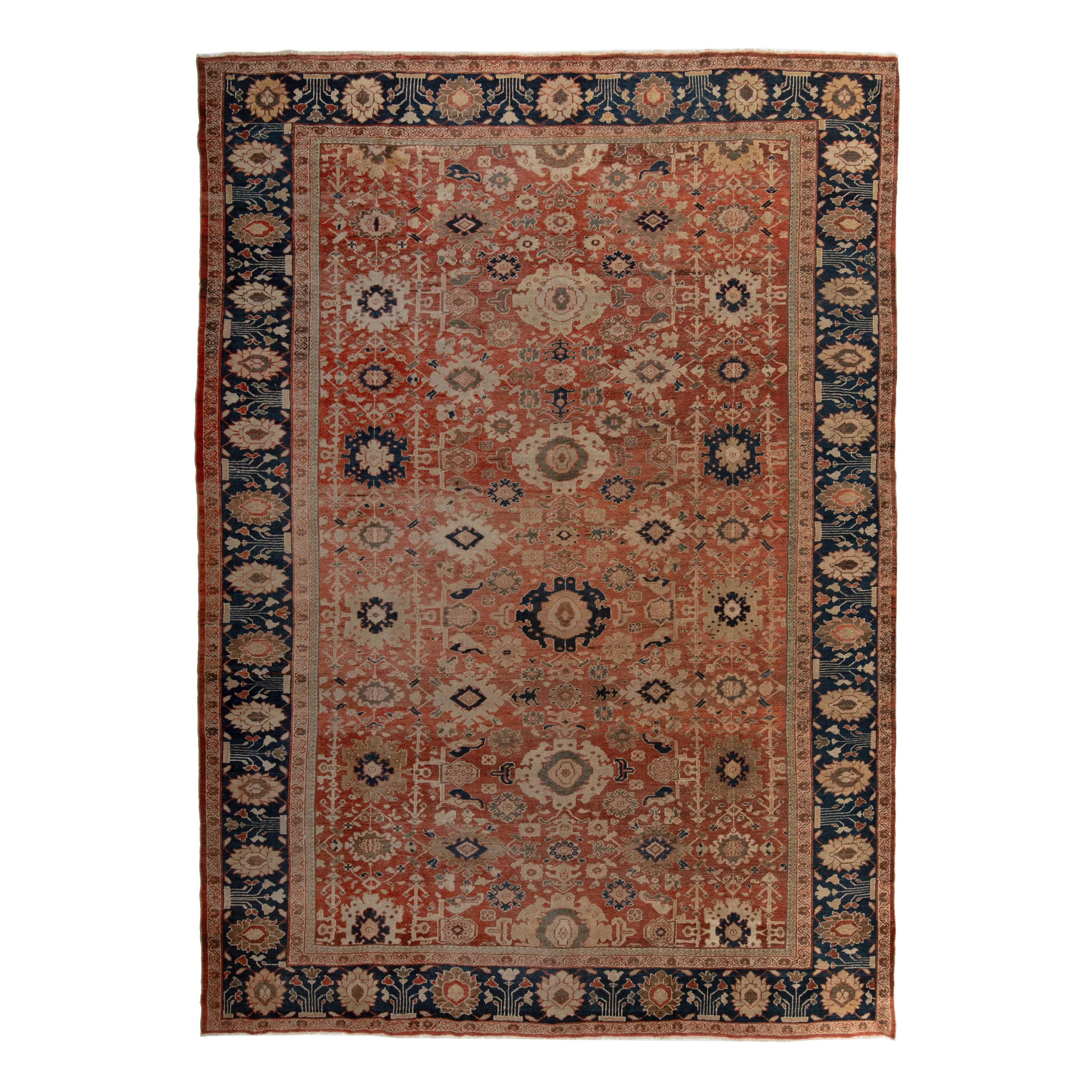 Red & Blue Antique Persian Sultanabad Rug - 10'9" x 14'9"