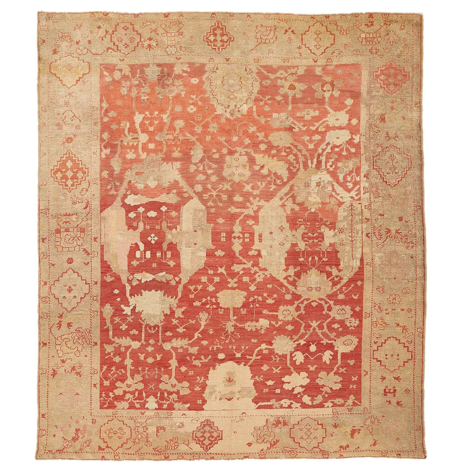 Red Antique Turkish Oushak Rug - 10'10" x 12'6"