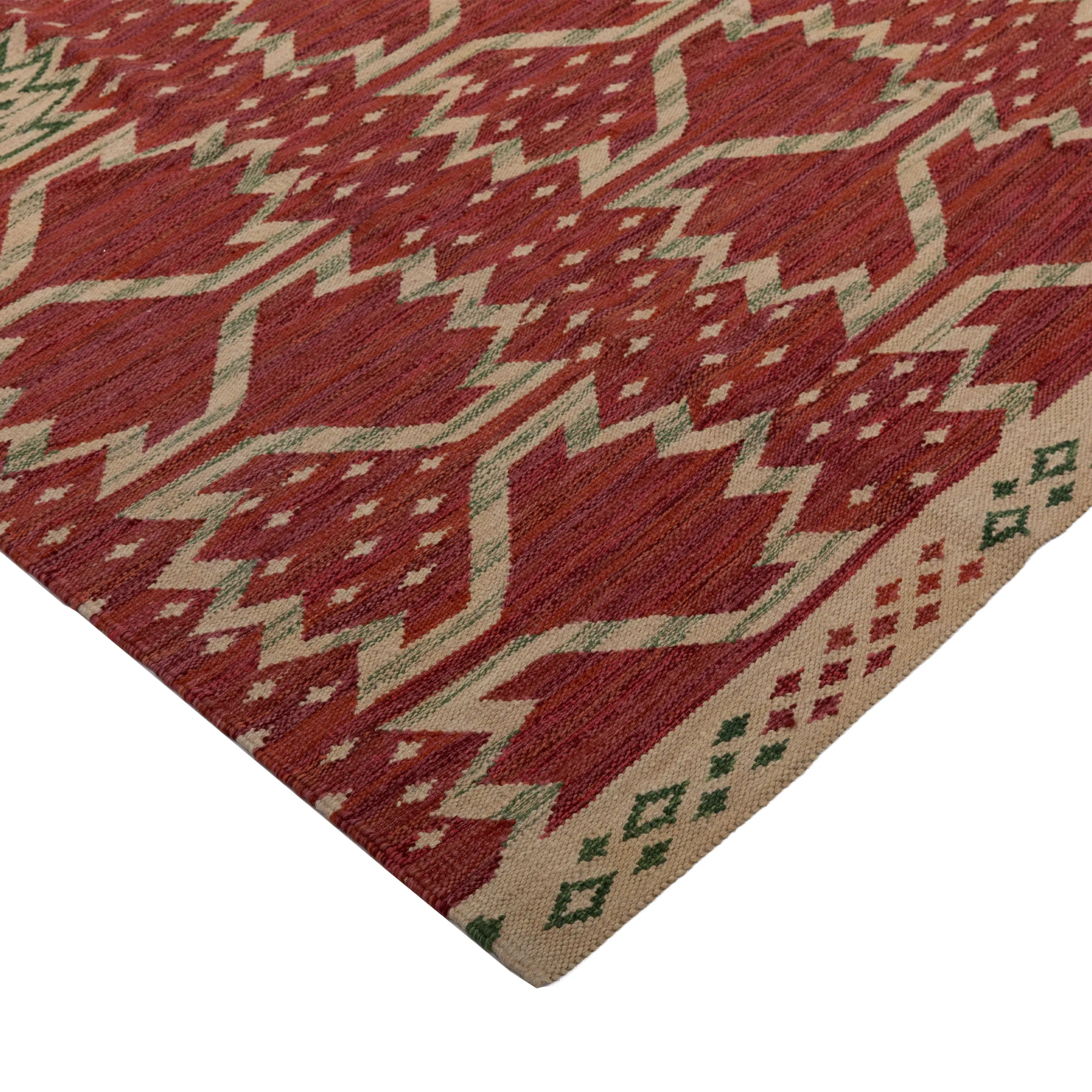 Red Geometric Swedish Inspired Kilim - 8'1" x 10'9"