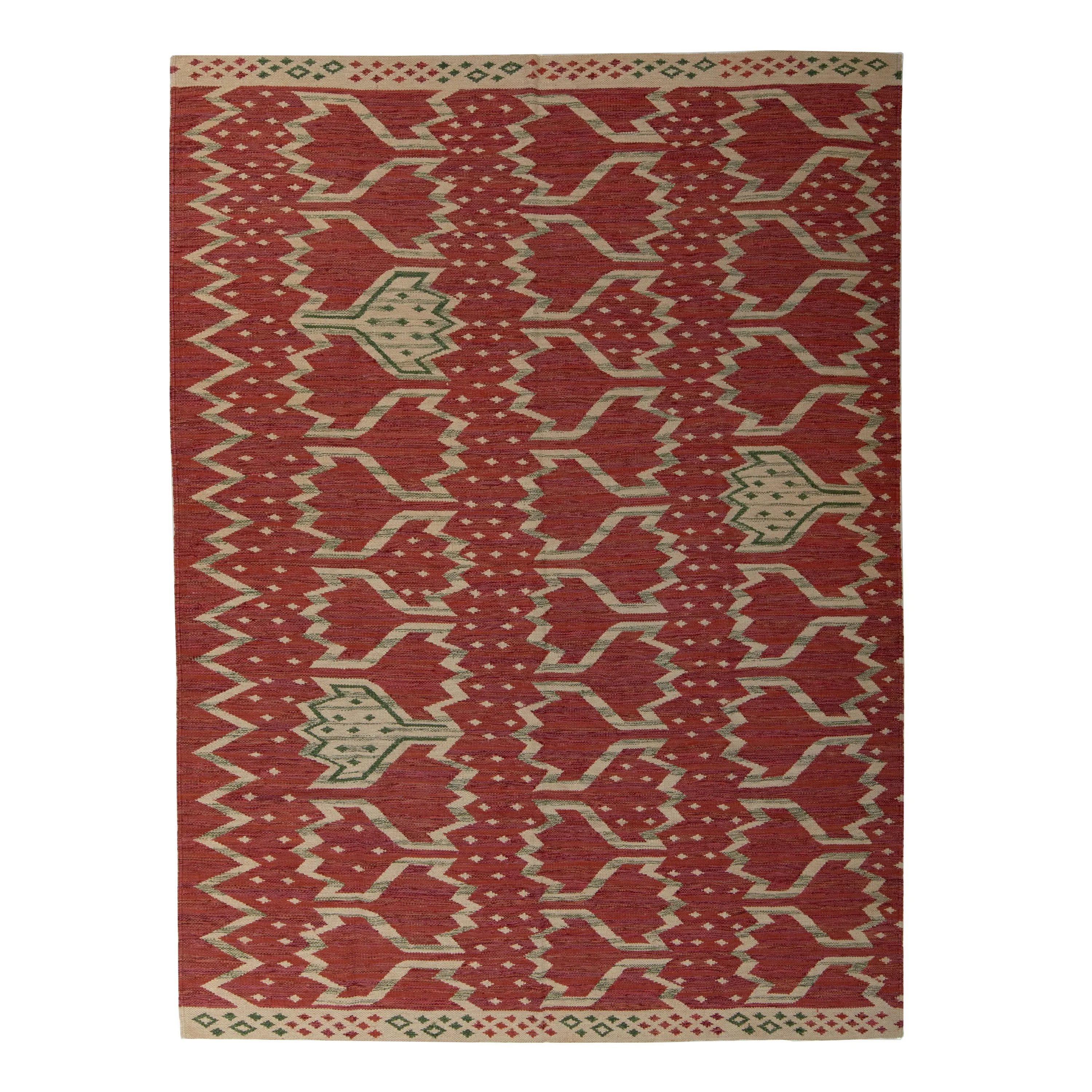 Red Geometric Swedish Inspired Kilim - 8'1" x 10'9"
