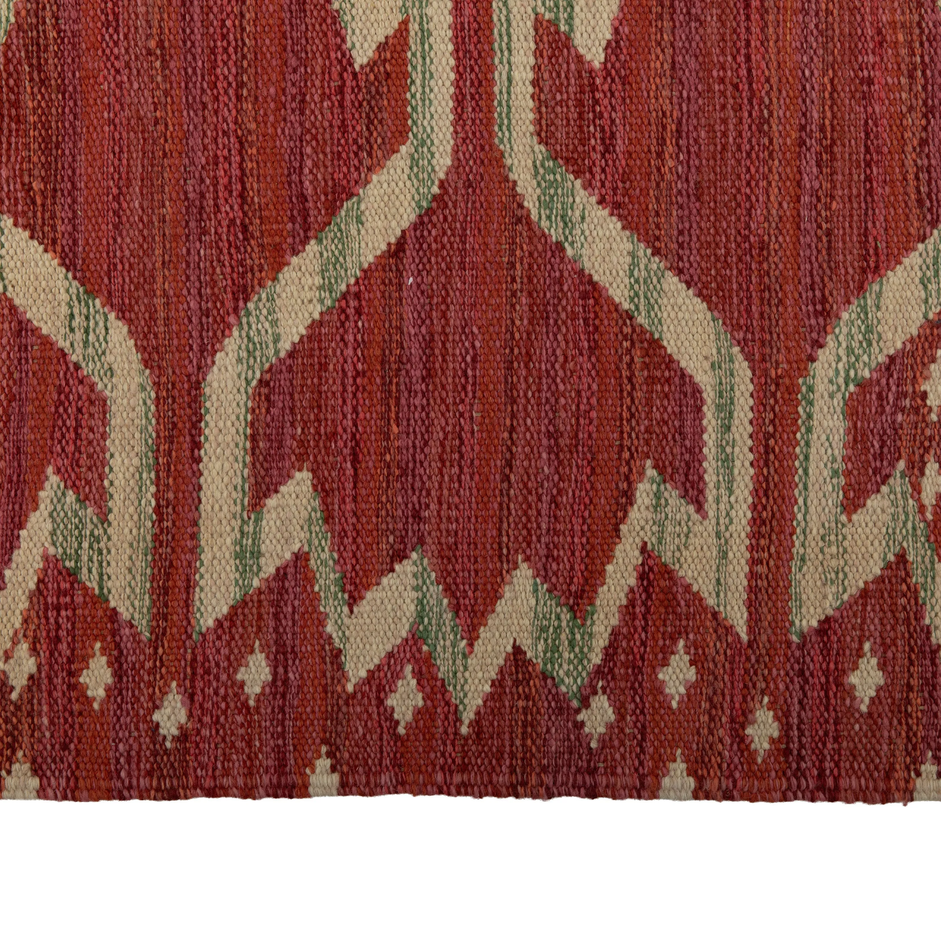 Red Geometric Swedish Inspired Kilim - 8'1" x 10'9"