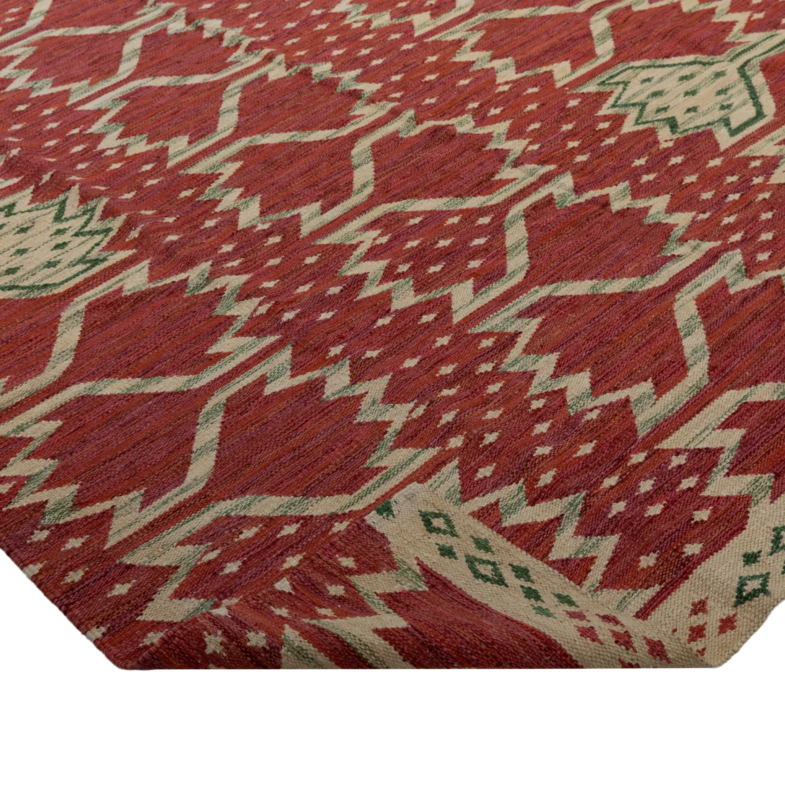 Red Geometric Swedish Inspired Kilim - 8'1" x 10'9"