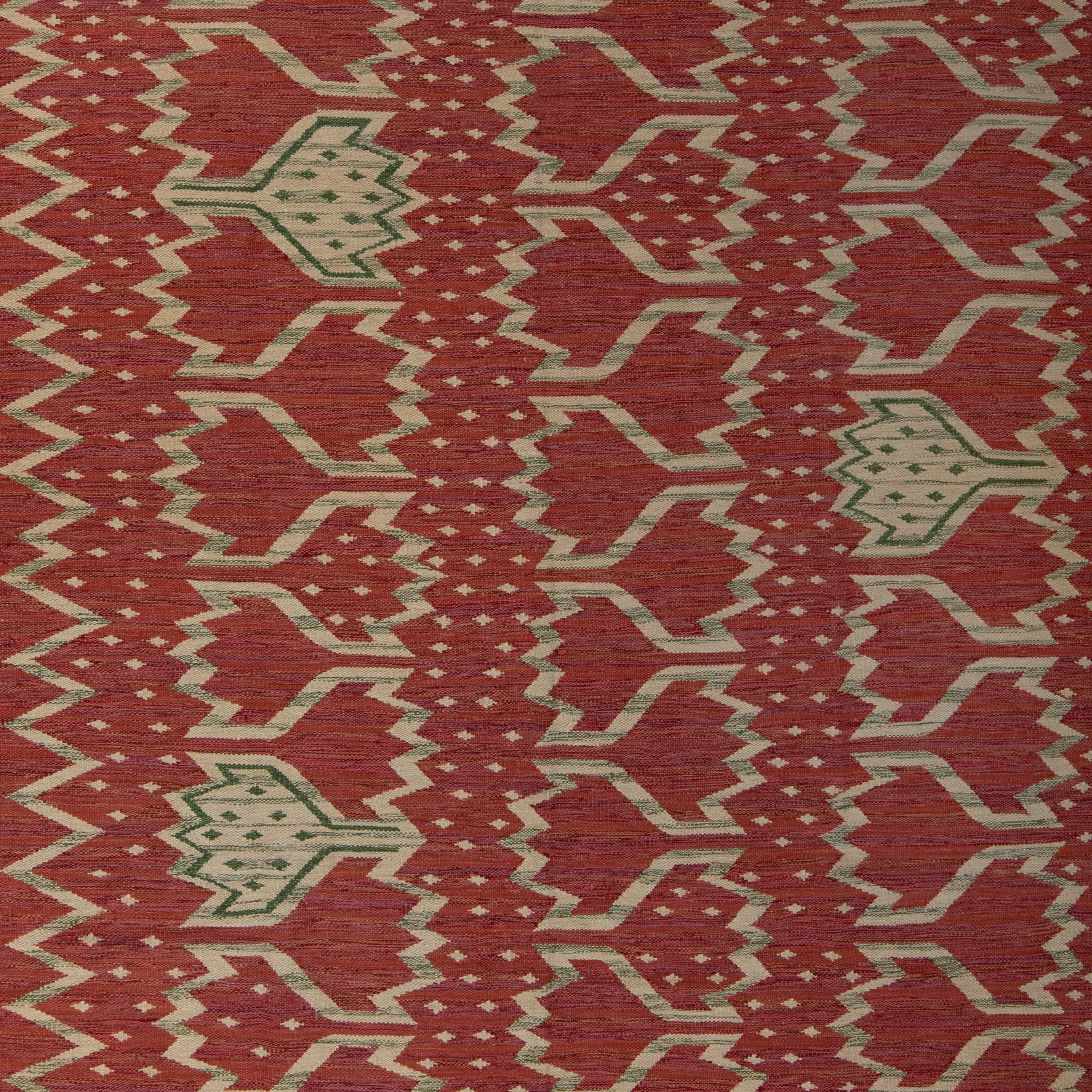 Red Geometric Swedish Inspired Kilim - 8'1" x 10'9"