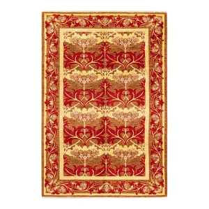 Red Transitional Wool Rug - 6'1" x 8'10"