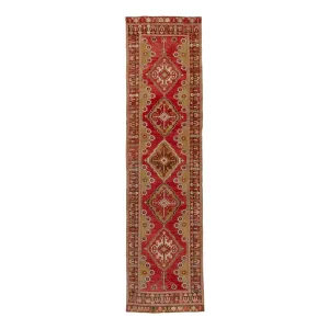 Red Vintage Traditional Wool Runner - 3'5" x 12'11"