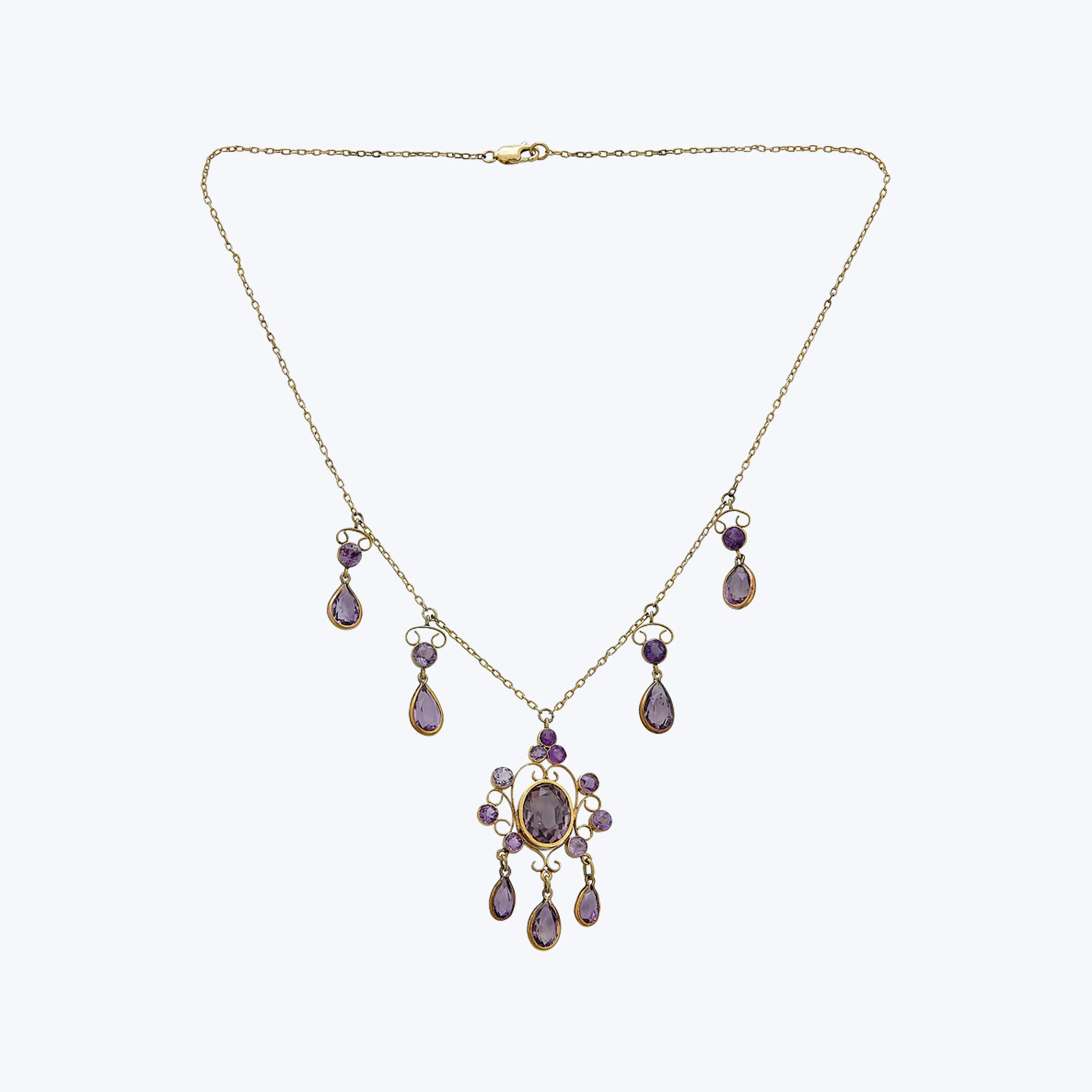 Retro 14K Yellow Gold Amethyst Gemset Pendant