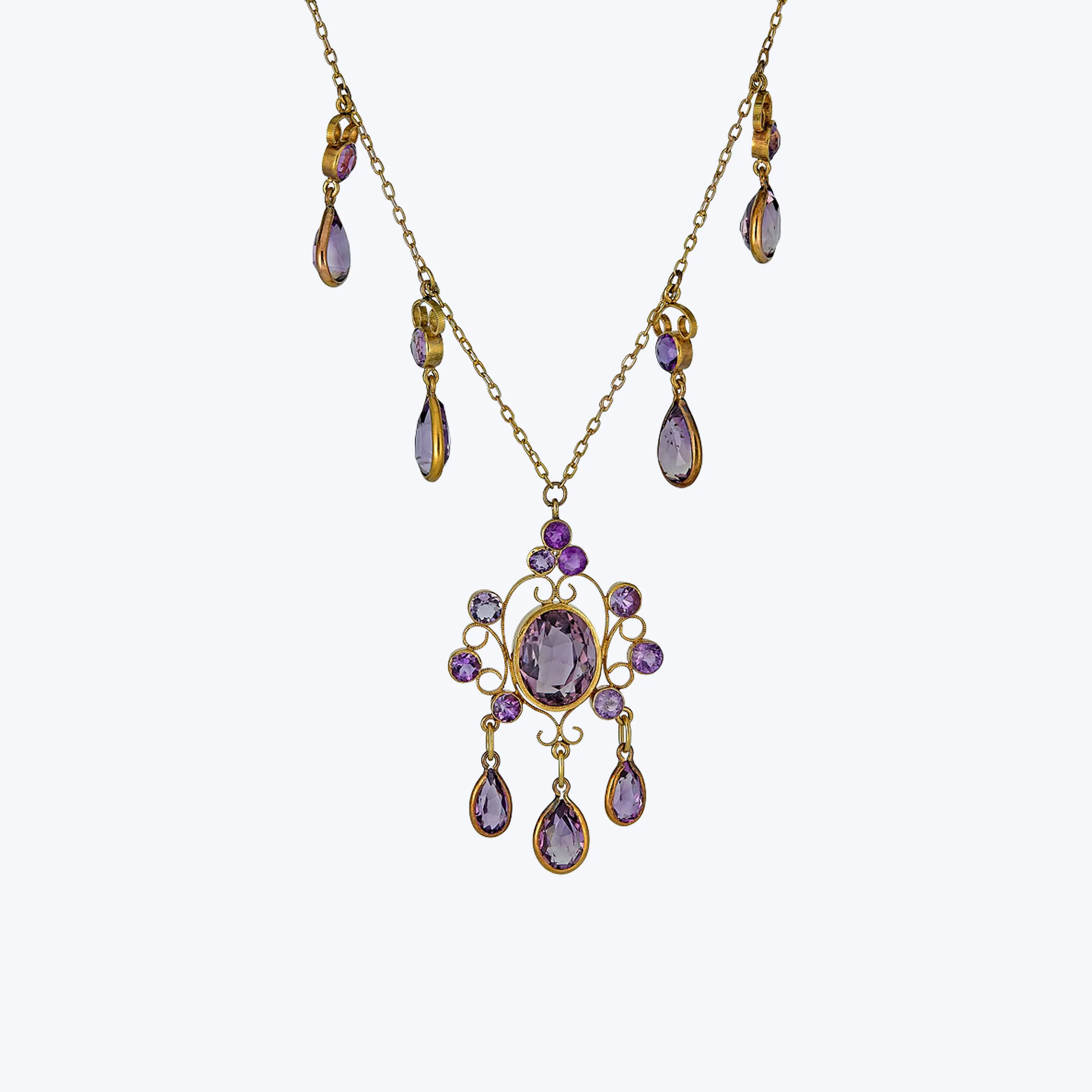 Retro 14K Yellow Gold Amethyst Gemset Pendant