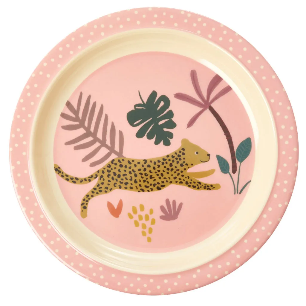 Rice DK Melamine Kids Lunch Plate with Pink Jungle Animals Print