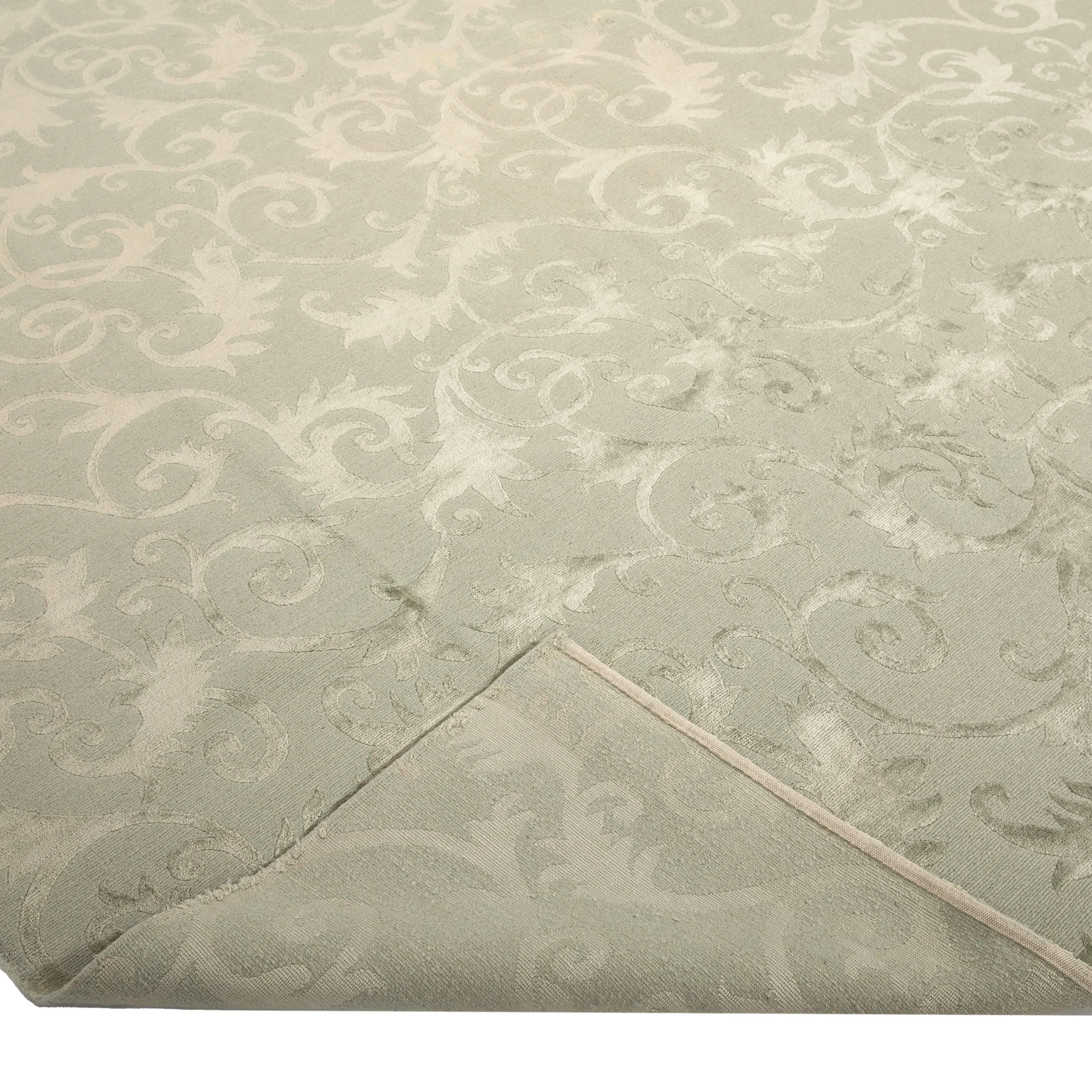 Sage Tibetan Transitional Wool Silk Blend Rug - 8'1" x 10'2"