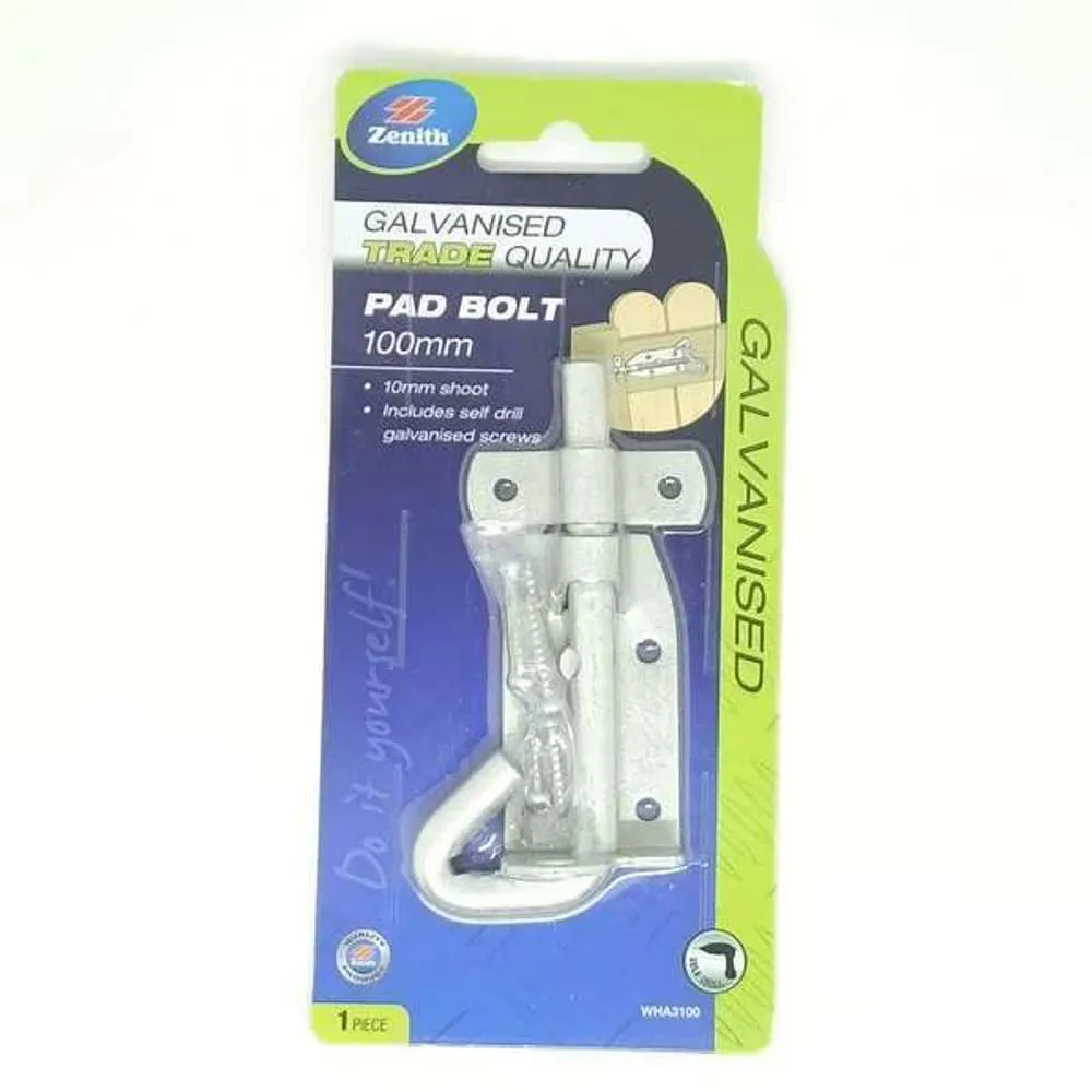 Zenith Padbolt Galv Single Eye 100 x 10mm